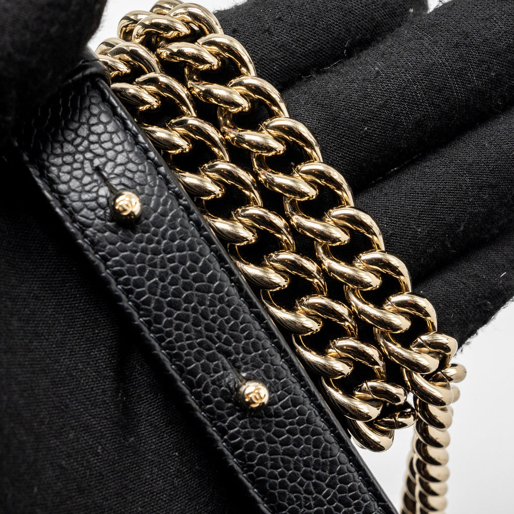 CHANEL NORTH SOUTH BOY BAG CAVIAR BLACK LGHW