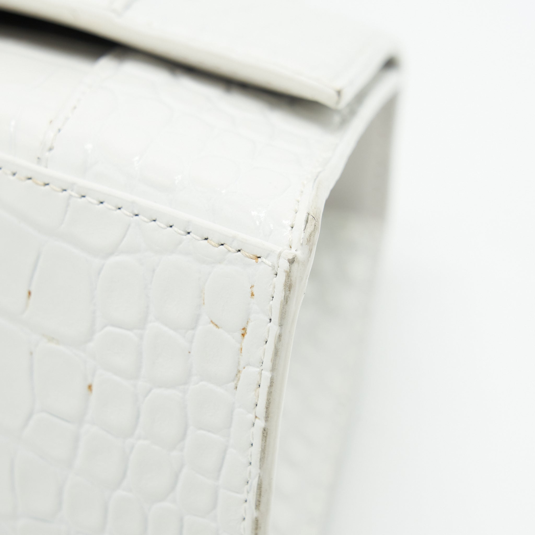 BALENCIAGA HOURGLASS S CROC EMBOSSED CALFSKIN WHITE SHW