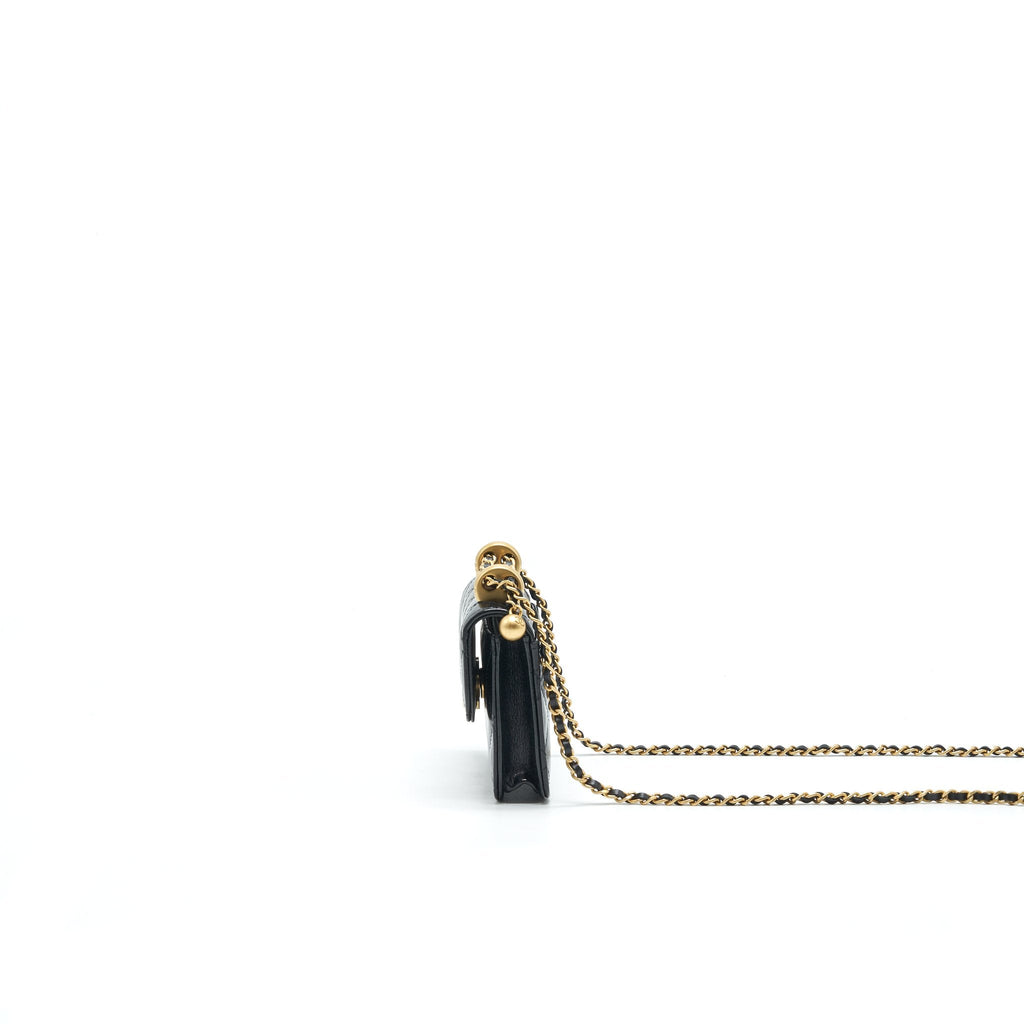 CHANEL 21A FLAP COIN PURSE WITH CHAIN BLACK WITH GHW CALFSKIN