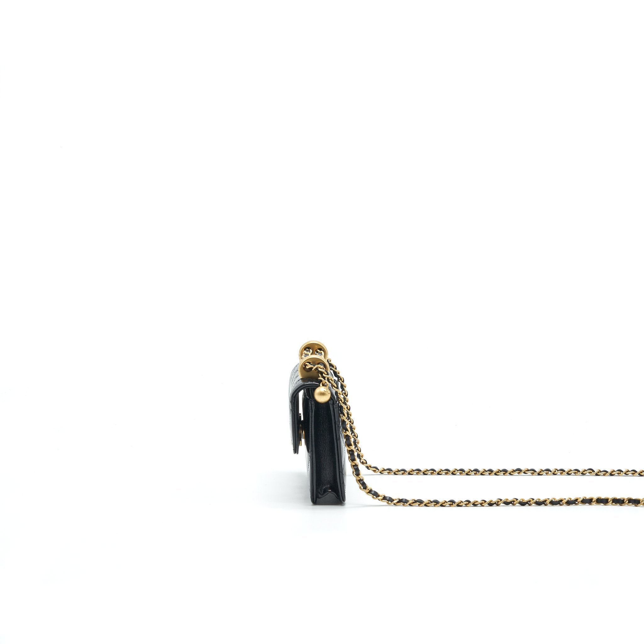 CHANEL 21A FLAP COIN PURSE WITH CHAIN BLACK WITH GHW CALFSKIN