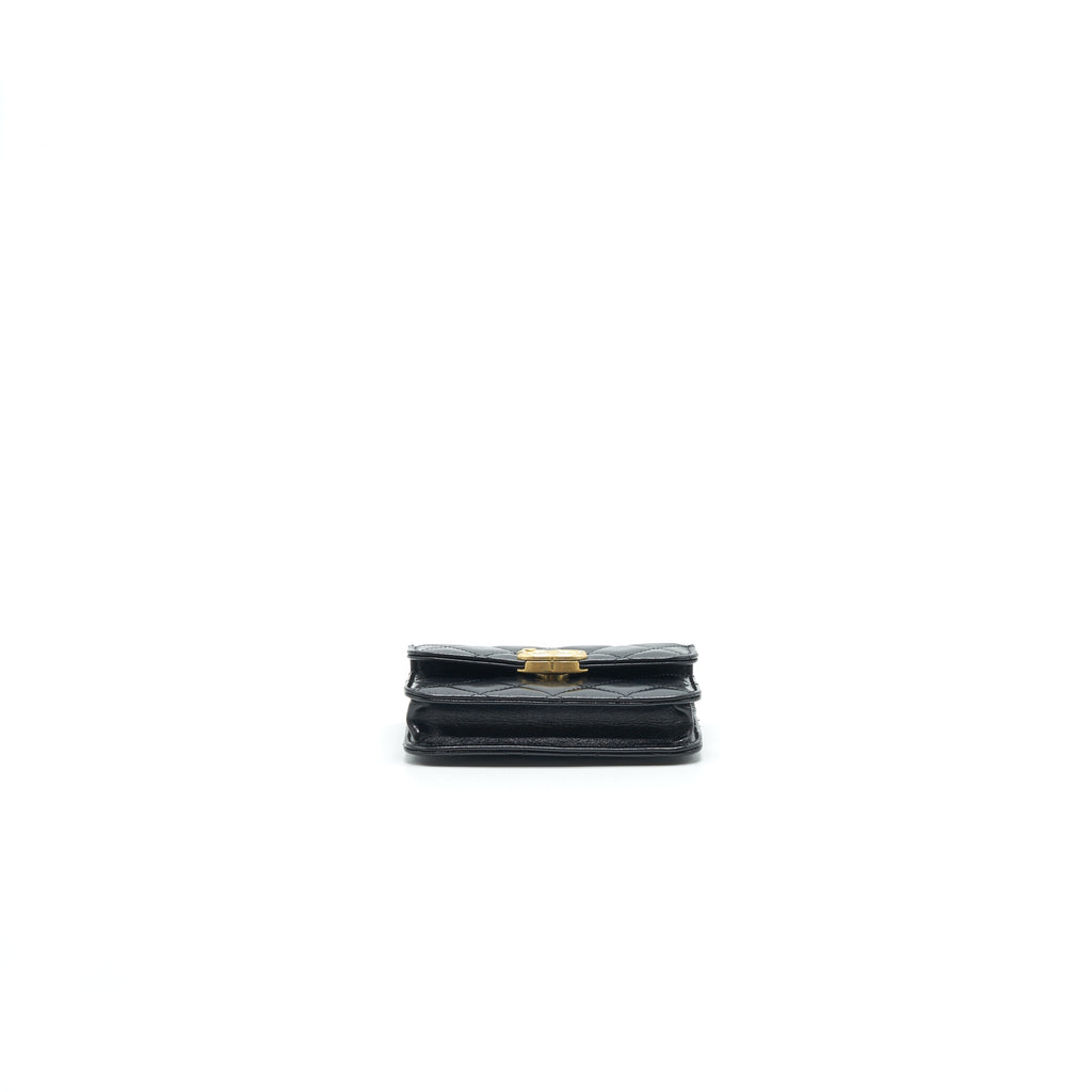 CHANEL 21A FLAP COIN PURSE WITH CHAIN CALFSKIN BLACK GHW