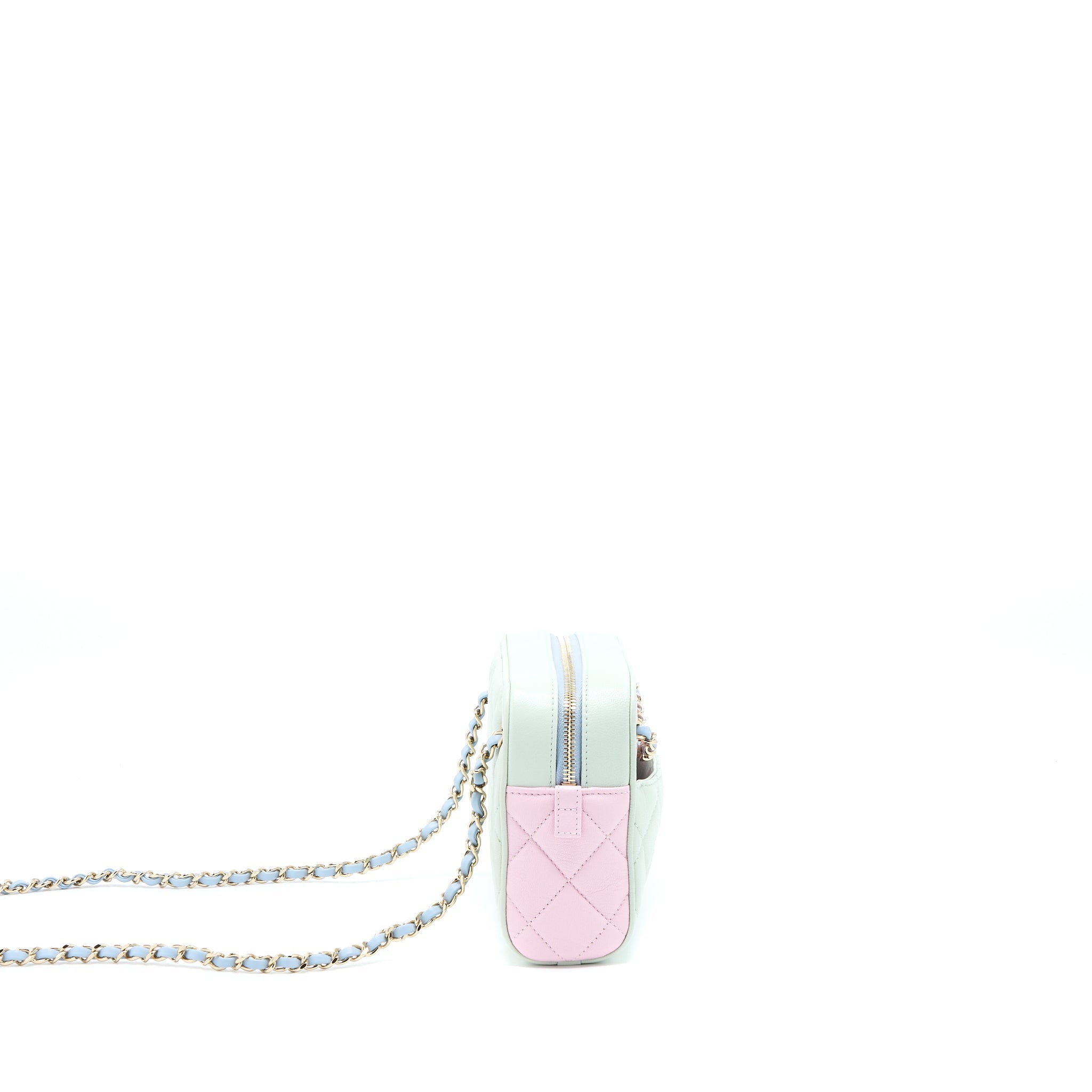 CHANEL SMALL CAMERA CASE TRICOLOUR GOATSKIN GREEN BLUE PINK LGHW