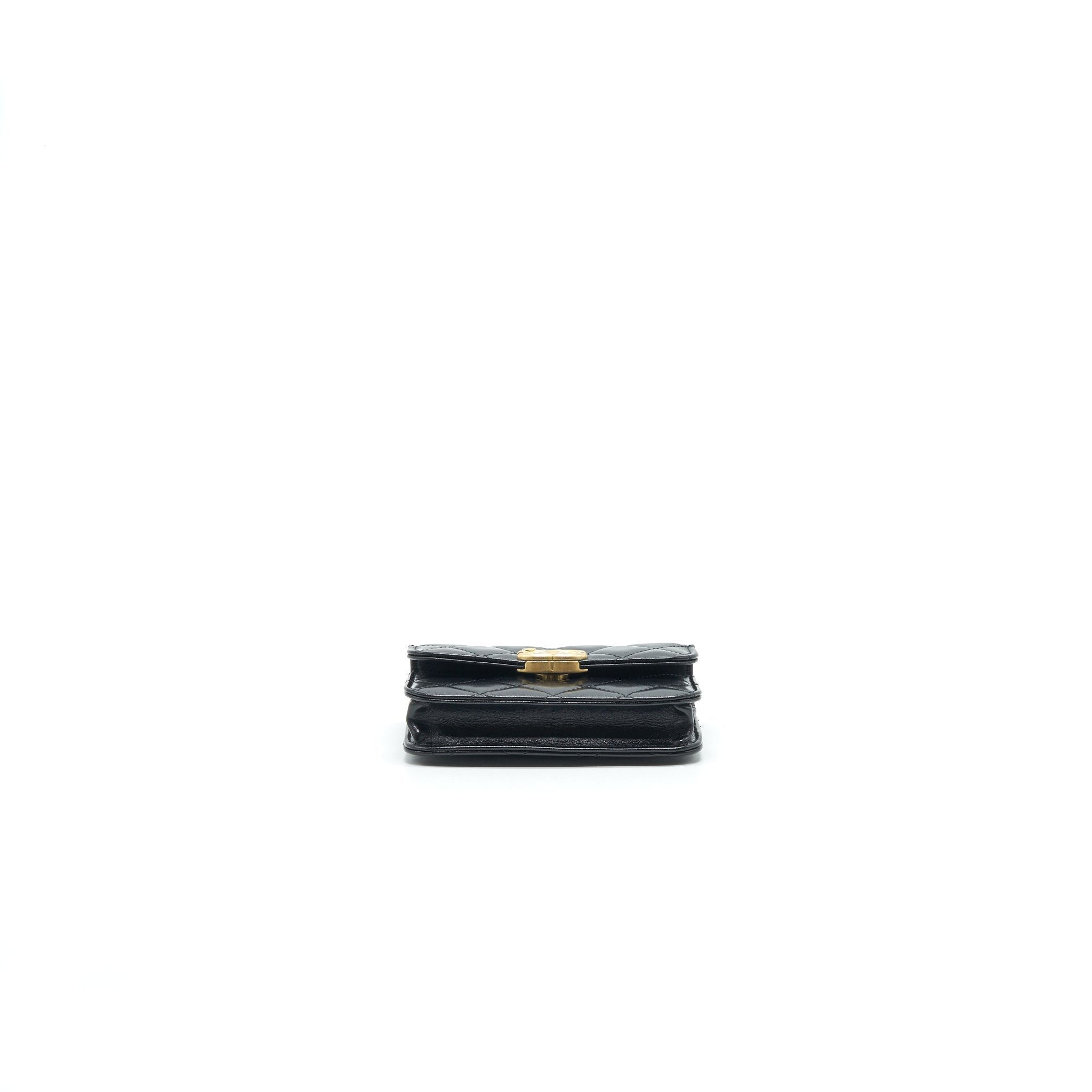 CHANEL 21A FLAP COIN PURSE WITH CHAIN BLACK WITH GHW CALFSKIN