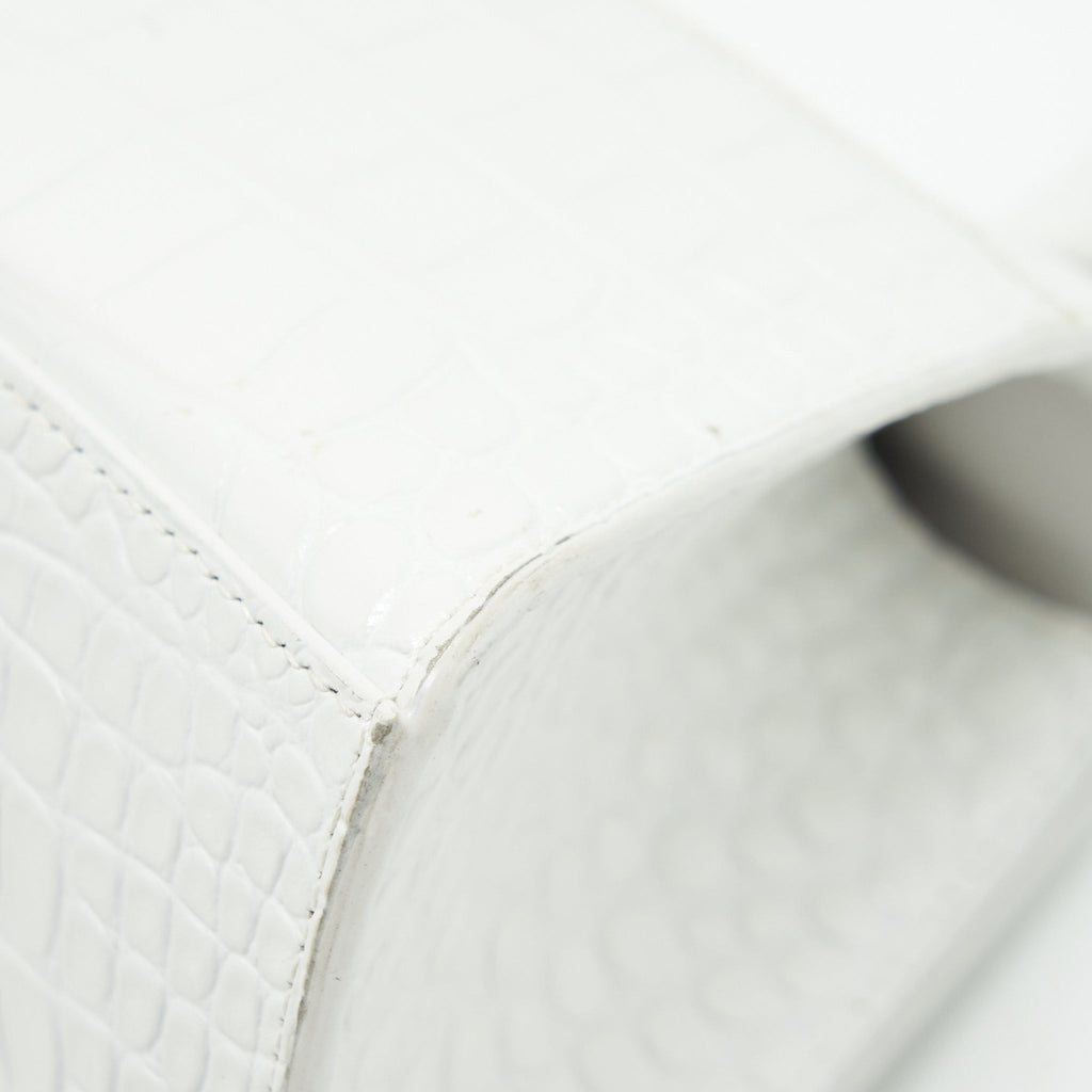 BALENCIAGA HOURGLASS S CROC EMBOSSED CALFSKIN WHITE SHW