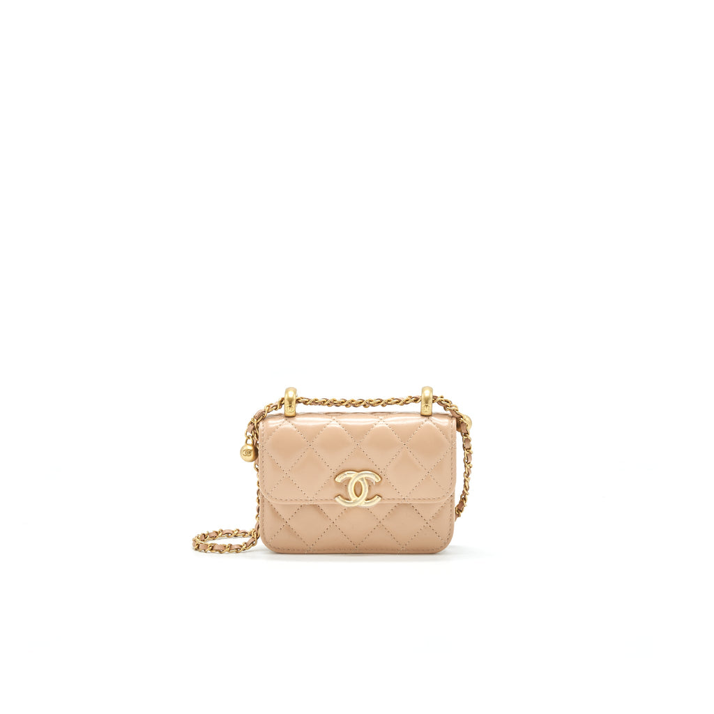 CHANEL 21A FLAP COIN PURSE WITH CHAIN BEIGE GHW CALFSKIN