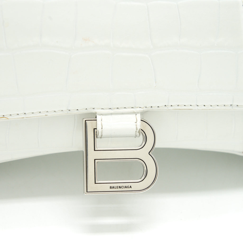 BALENCIAGA HOURGLASS S CROC EMBOSSED CALFSKIN WHITE SHW