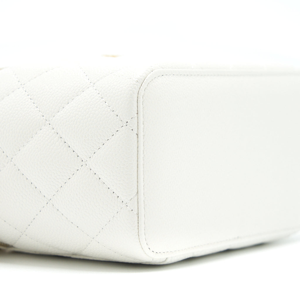 CHANEL 22S LOGO TOP HANDLE LONG VANITY CAVIAR WHITE GHW