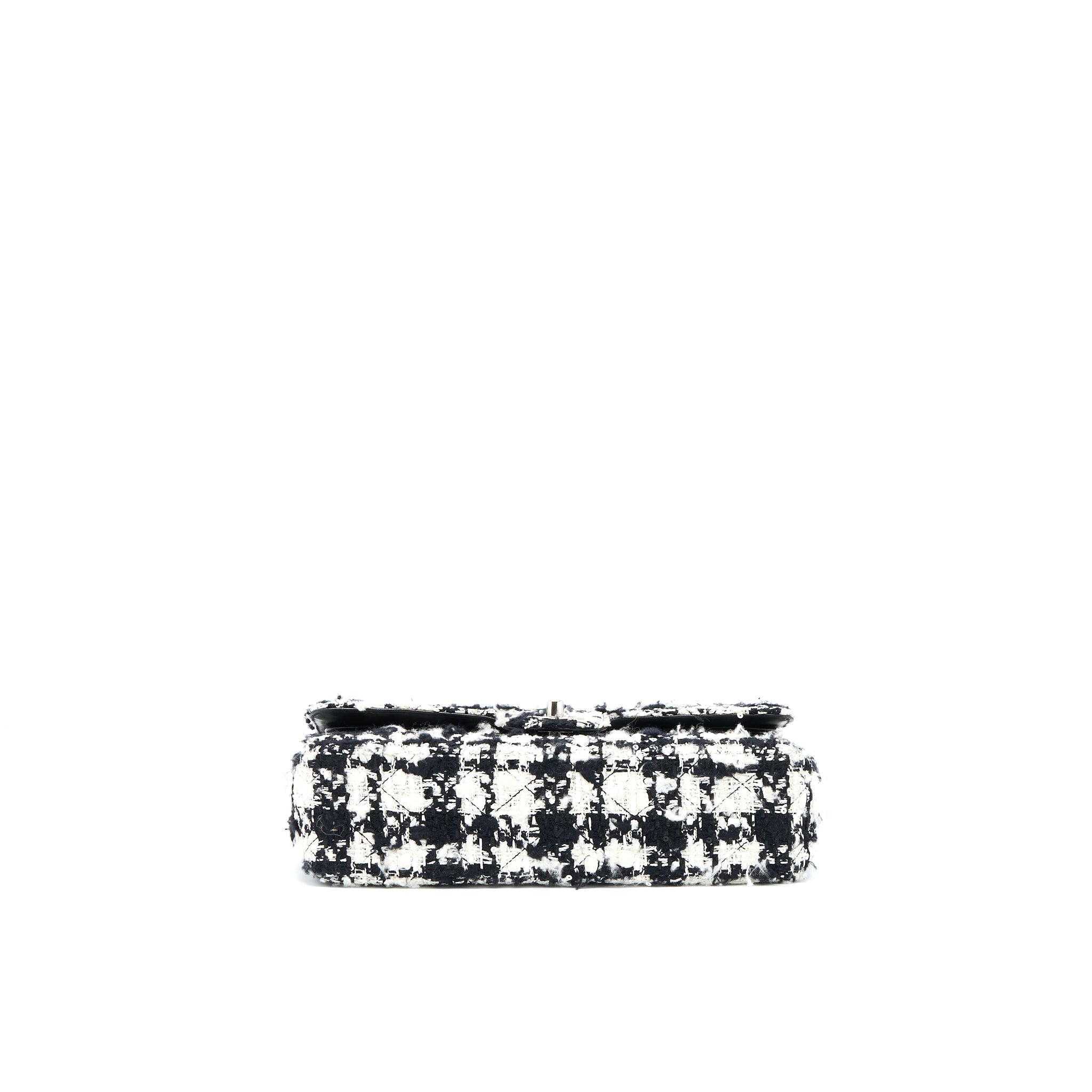 CHANEL VINTAGE MEDIUM CLASSIC FLAP BAG TWEED BLACK AND WHITE SHW