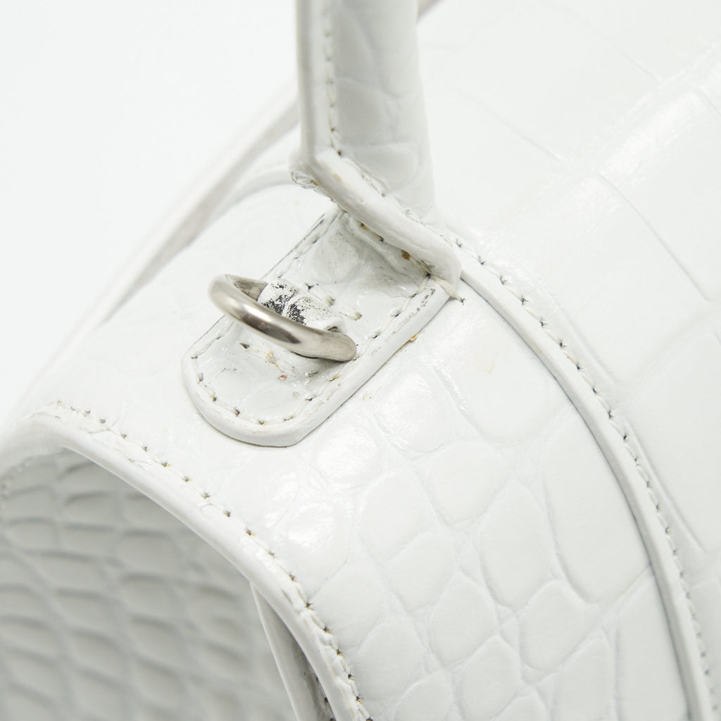 BALENCIAGA HOURGLASS S CROC EMBOSSED CALFSKIN WHITE SHW