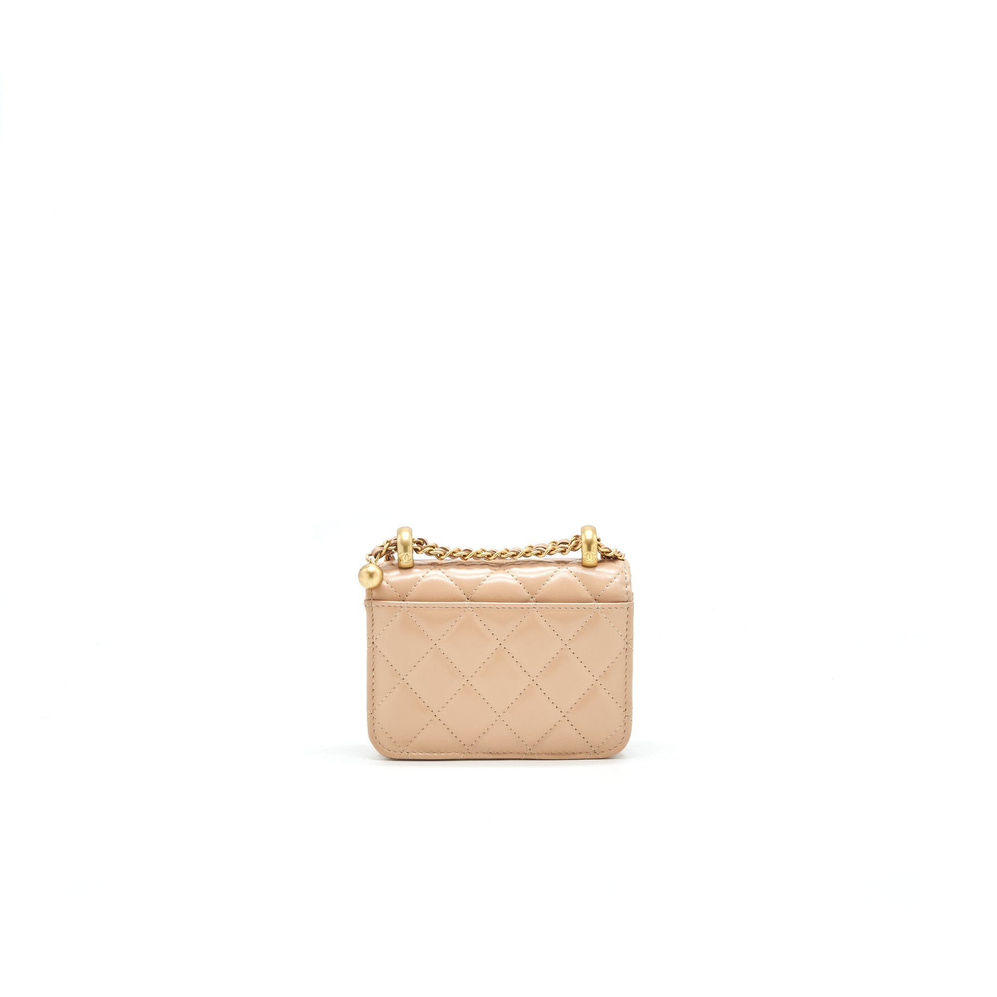 CHANEL 21A FLAP COIN PURSE WITH CHAIN BEIGE GHW CALFSKIN