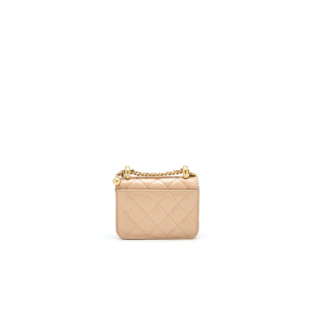 CHANEL 21A FLAP COIN PURSE WITH CHAIN BEIGE GHW CALFSKIN