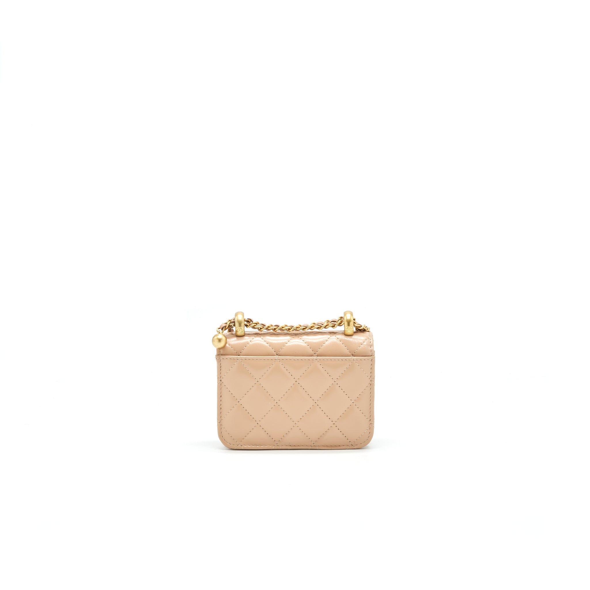 CHANEL 21A FLAP COIN PURSE WITH CHAIN BEIGE GHW CALFSKIN