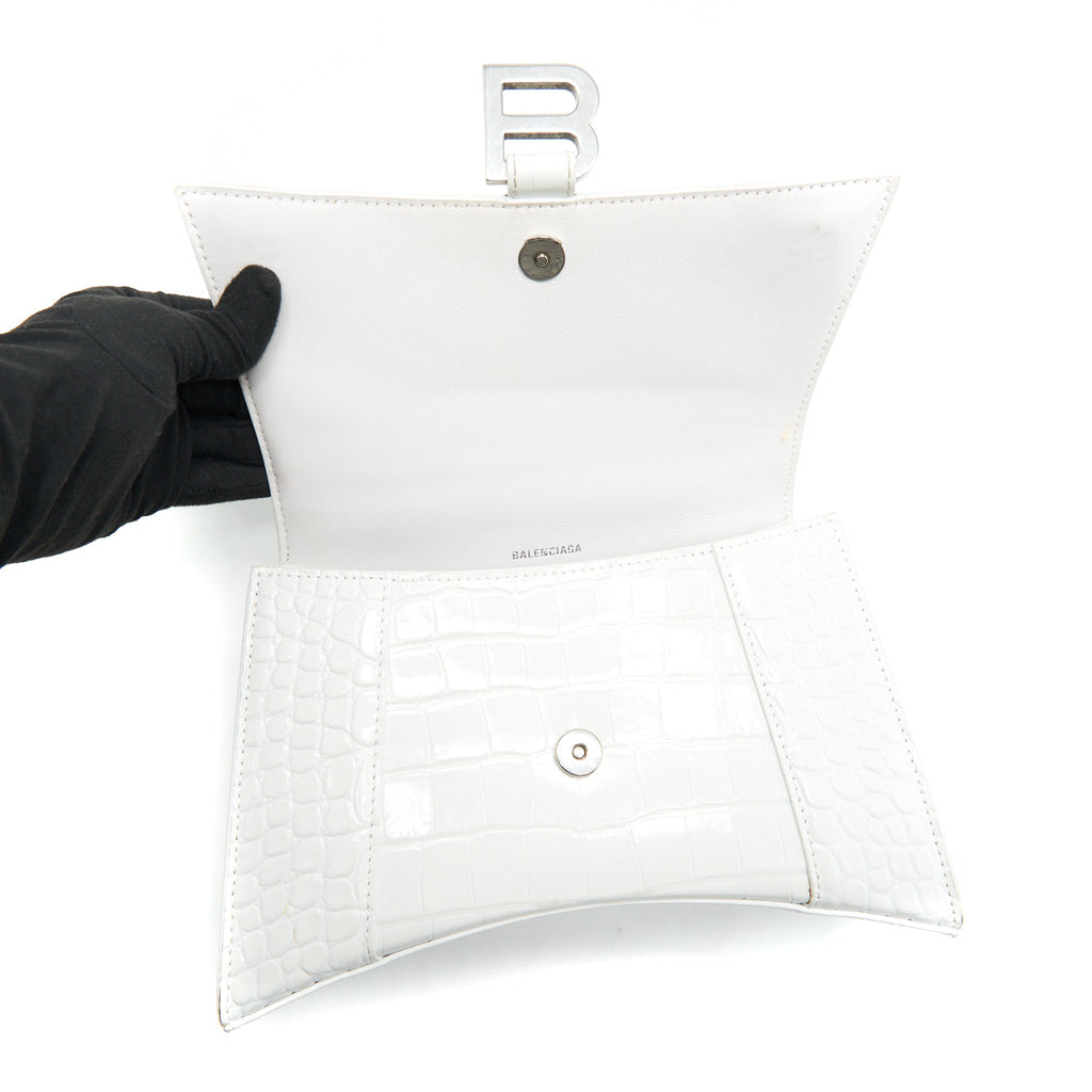 BALENCIAGA HOURGLASS S CROC EMBOSSED CALFSKIN WHITE SHW