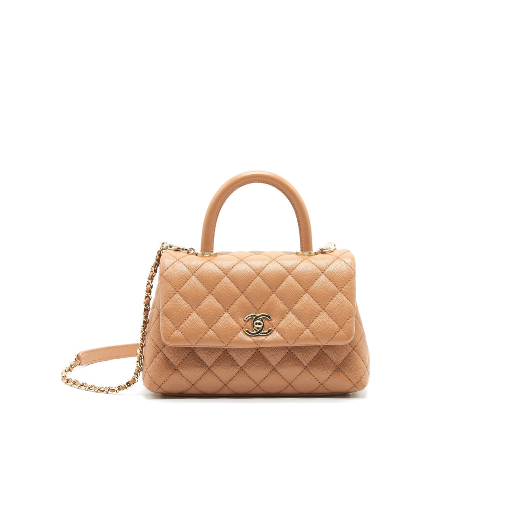 CHANEL MINI COCO HANDLE FLAP BAG 21P CARAMEL LGHW