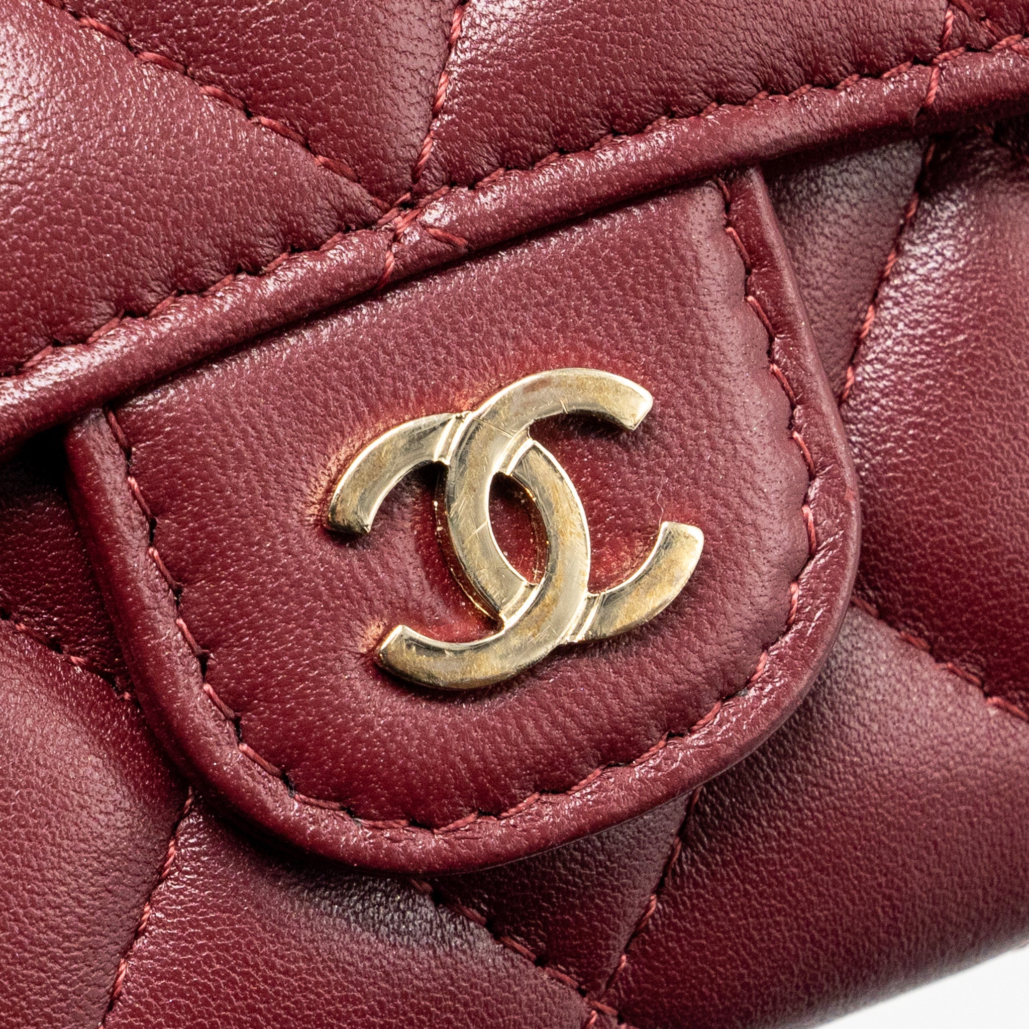 CHANEL CLASSIC FLAP CARD HOLDER LAMBSKIN BURGUNDY GHW