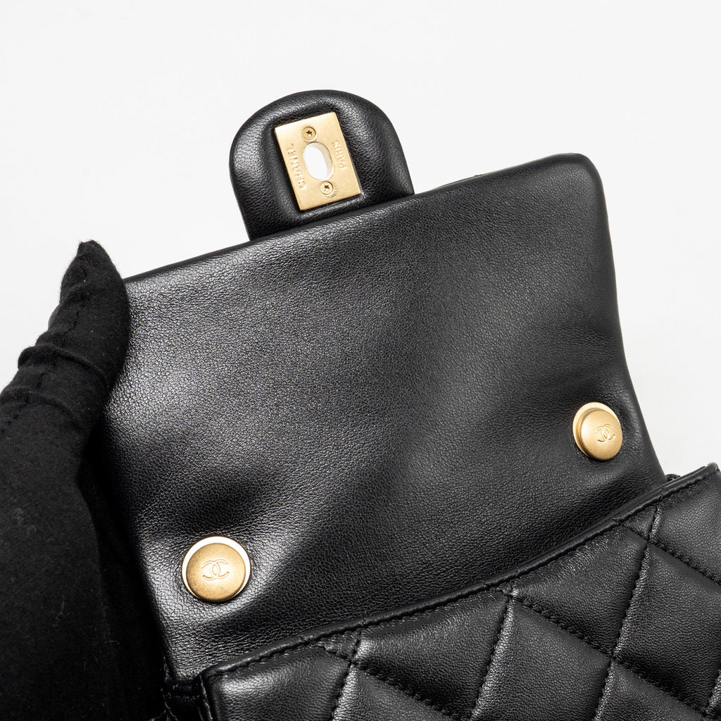 CHANEL PEARL CRUSH MINI SQUARE FLAP BAG LAMBSKIN BLACK GHW (MICROCHIP)