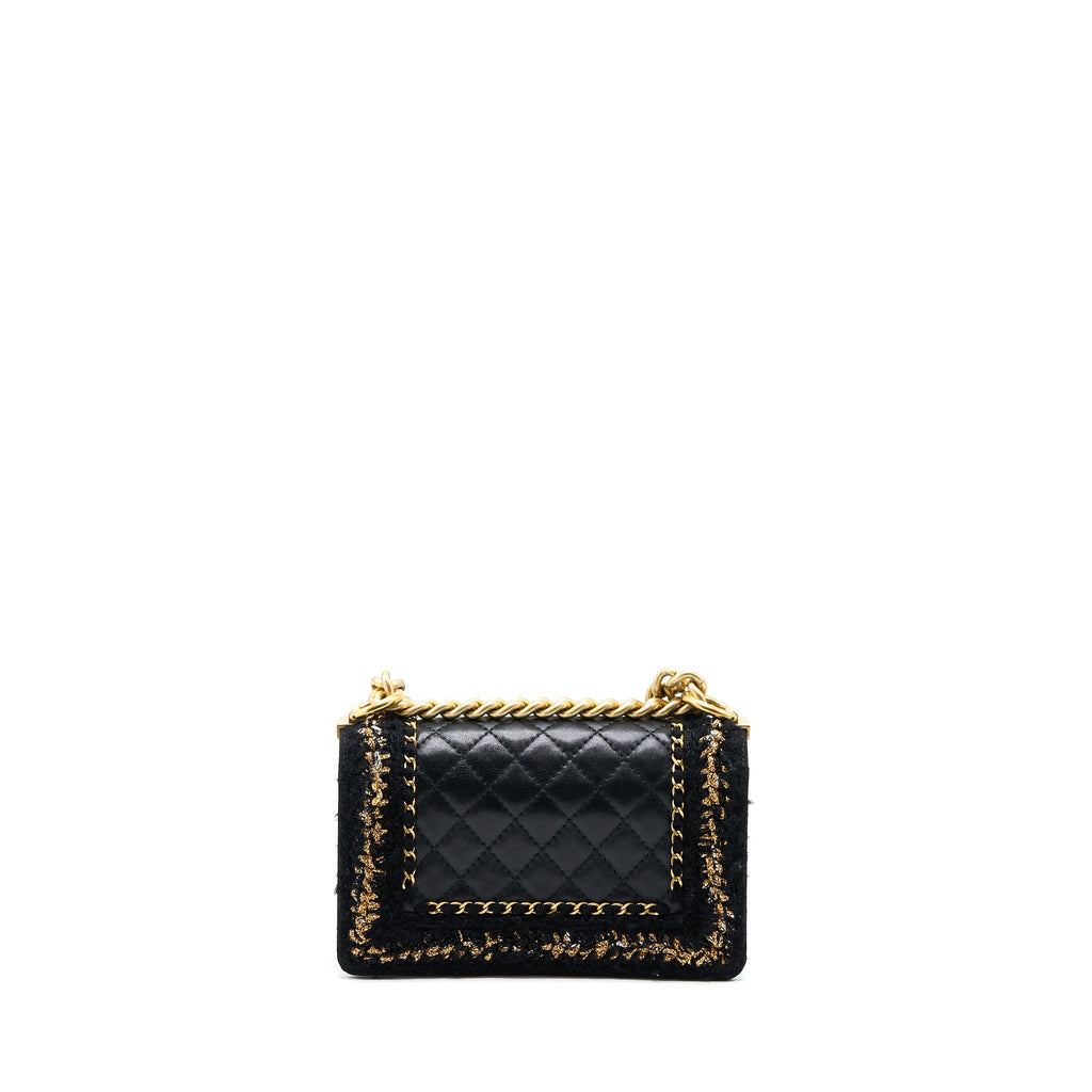 CHANEL SMALL JACKET BOY BAG LAMBSKIN/TWEED BLACK GHW