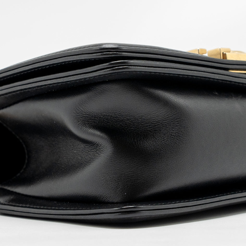 CHANEL SMALL BOY BAG CALFSKIN BLACK GHW (MICROCHIP)