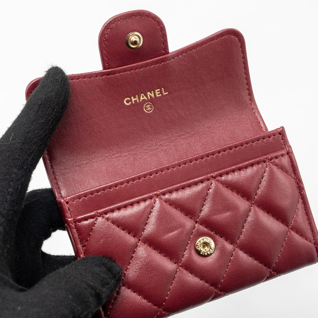 CHANEL CLASSIC FLAP CARD HOLDER LAMBSKIN BURGUNDY GHW