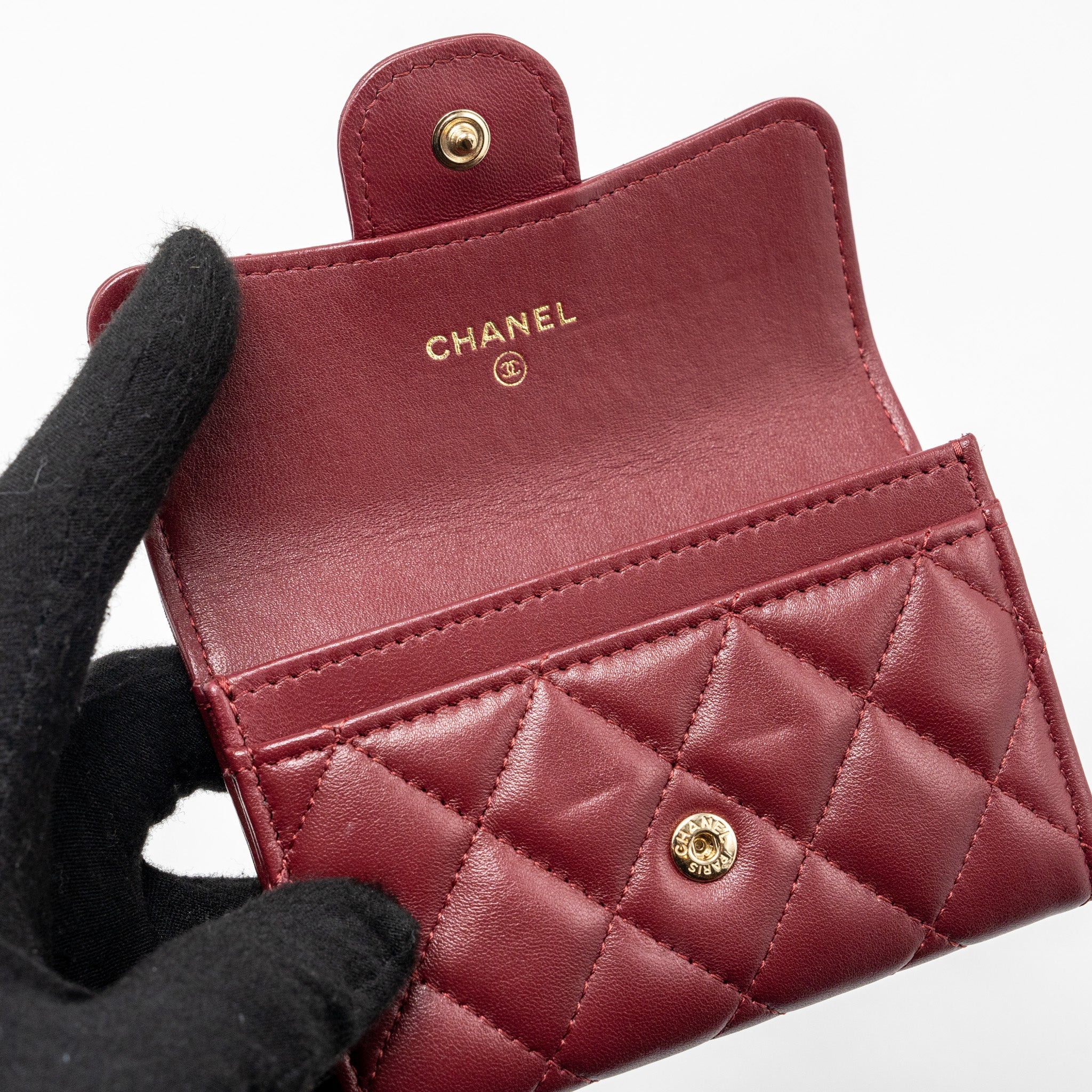 CHANEL CLASSIC FLAP CARD HOLDER LAMBSKIN BURGUNDY GHW