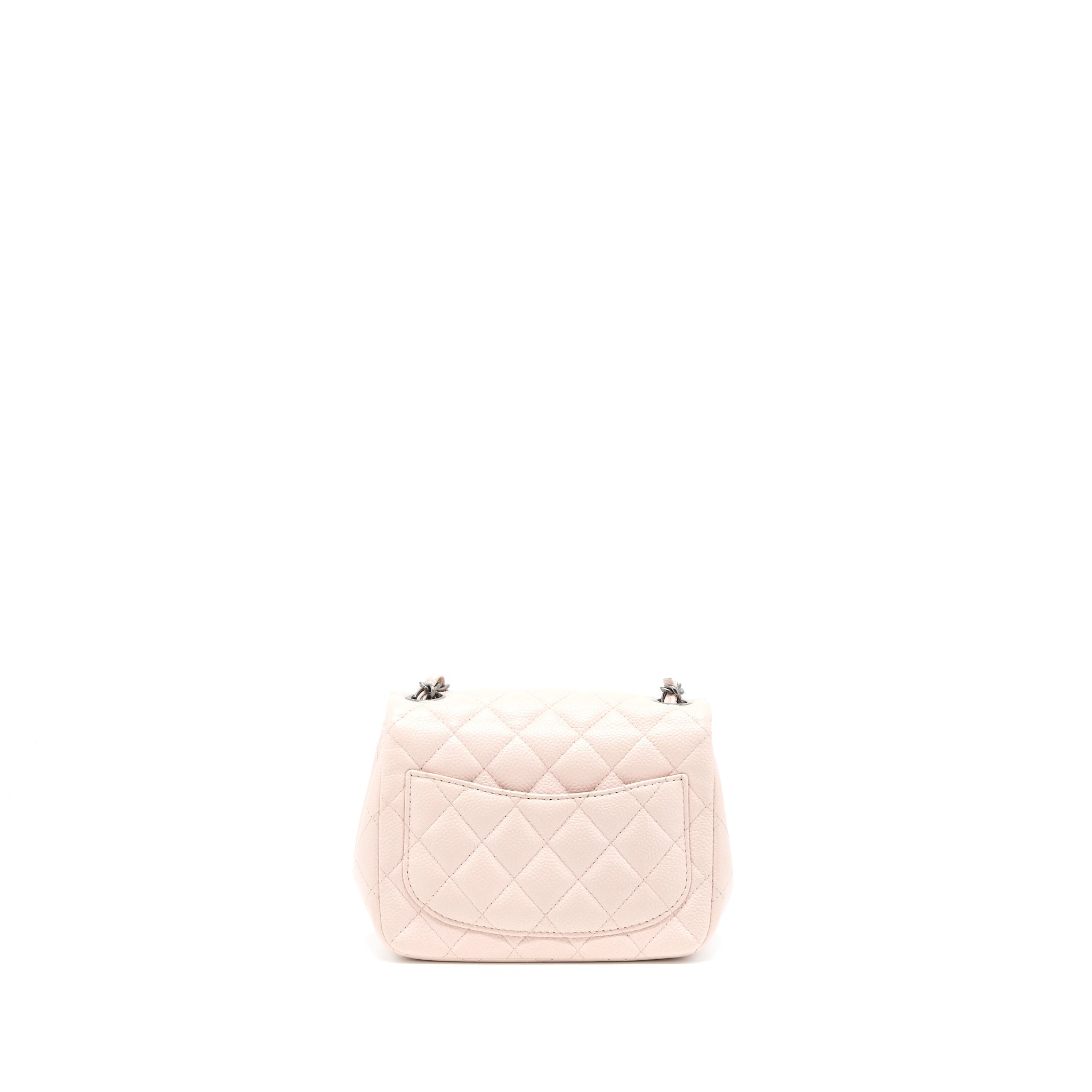 CHANEL MINI SQUARE FLAP BAG CAVIAR LIGHT PINK RUTHENIUM HARDWARE