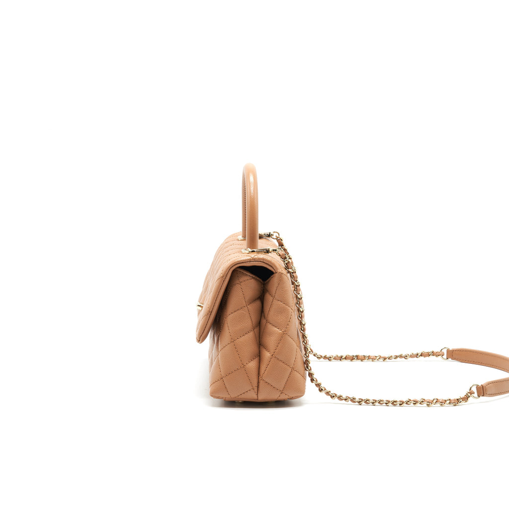 CHANEL MINI COCO HANDLE FLAP BAG 21P CARAMEL LGHW