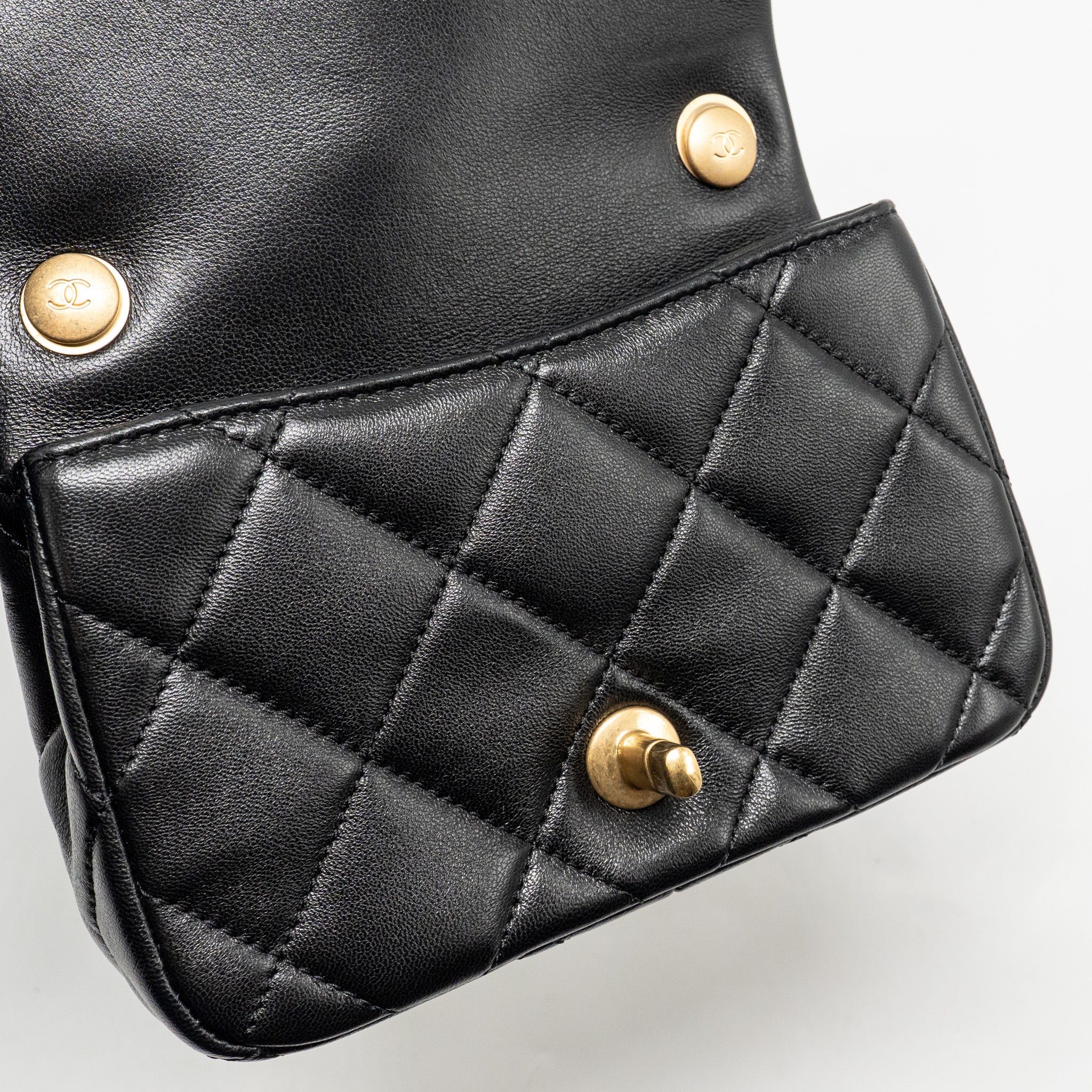 CHANEL PEARL CRUSH MINI SQUARE FLAP BAG LAMBSKIN BLACK GHW (MICROCHIP)