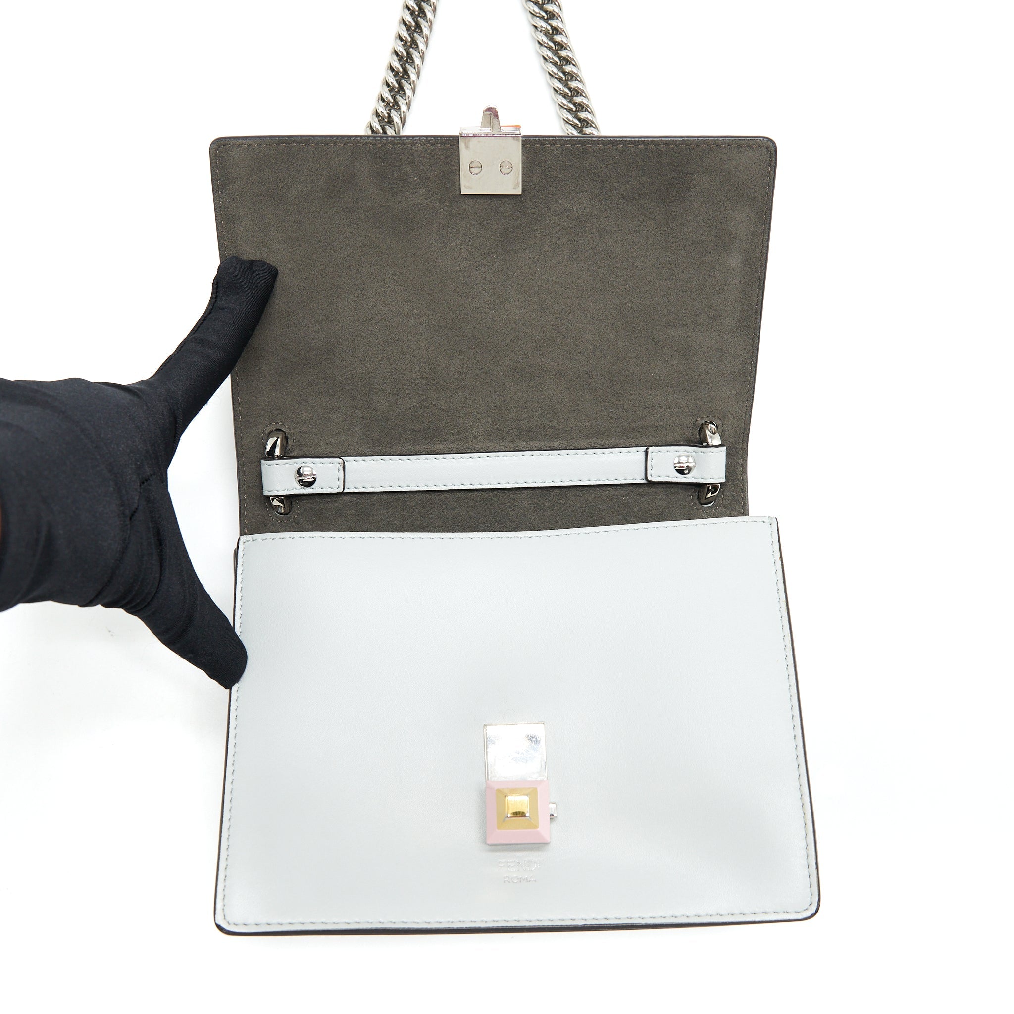 FENDI KAN I STUDDED SHOULDER BAG LIGHT BLUE/MULTICOLOUR SHW