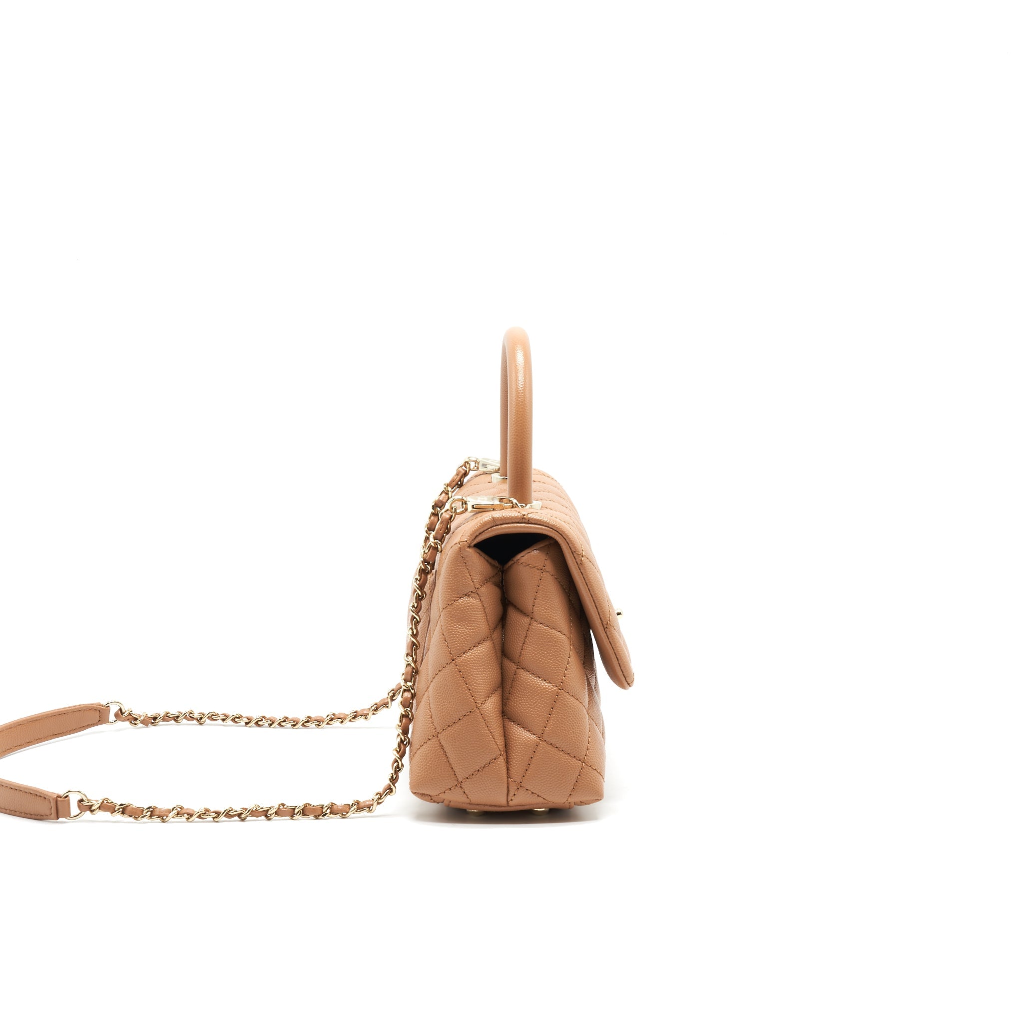 CHANEL MINI COCO HANDLE FLAP BAG 21P CARAMEL LGHW