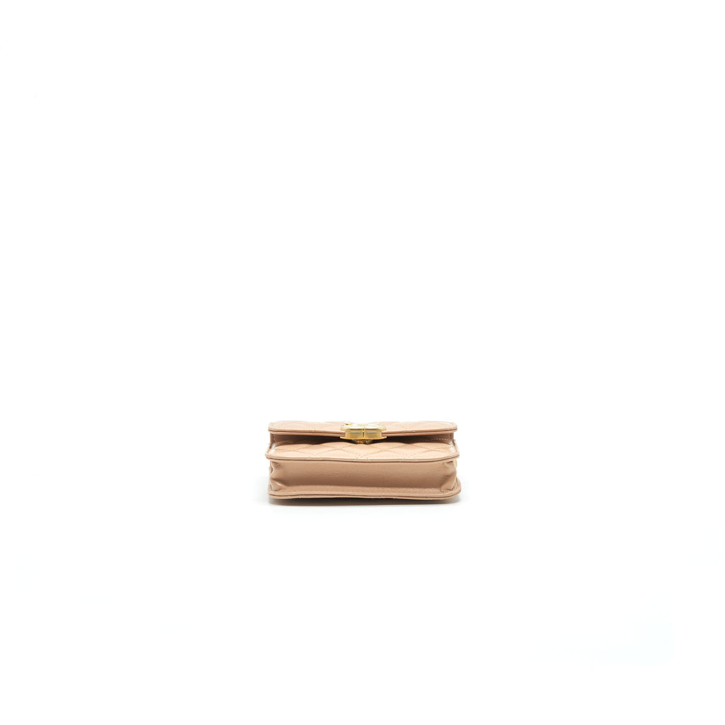 CHANEL 21A FLAP COIN PURSE WITH CHAIN BEIGE GHW CALFSKIN