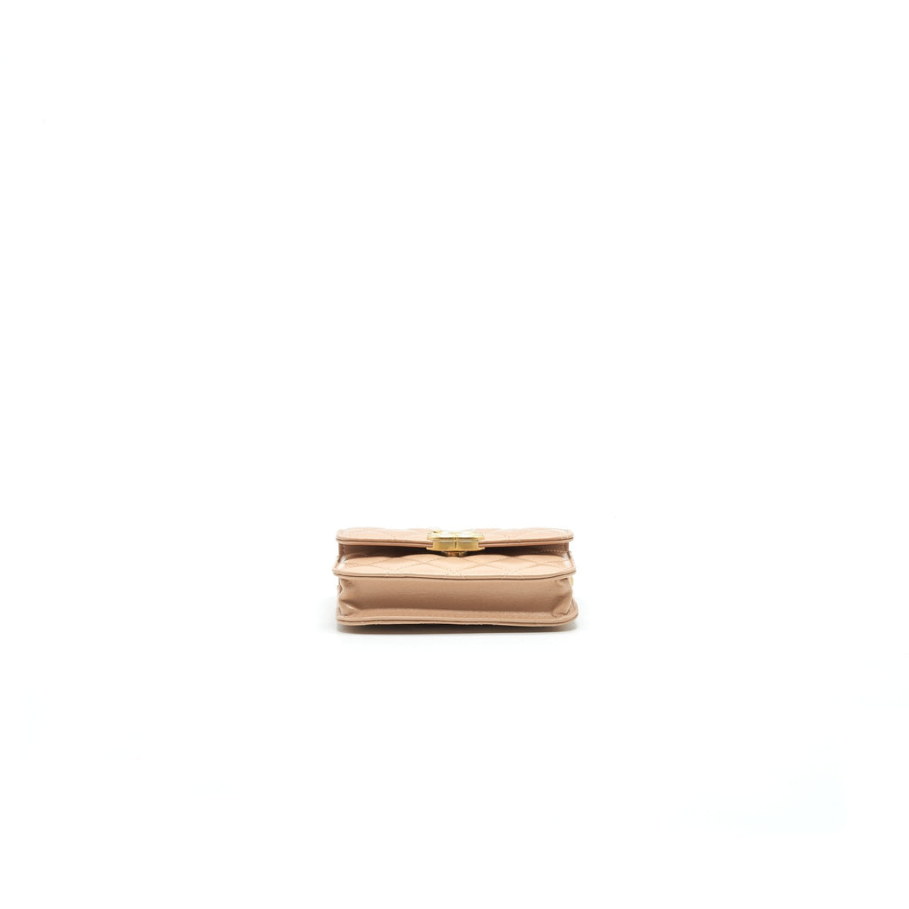 CHANEL 21A FLAP COIN PURSE WITH CHAIN BEIGE GHW CALFSKIN