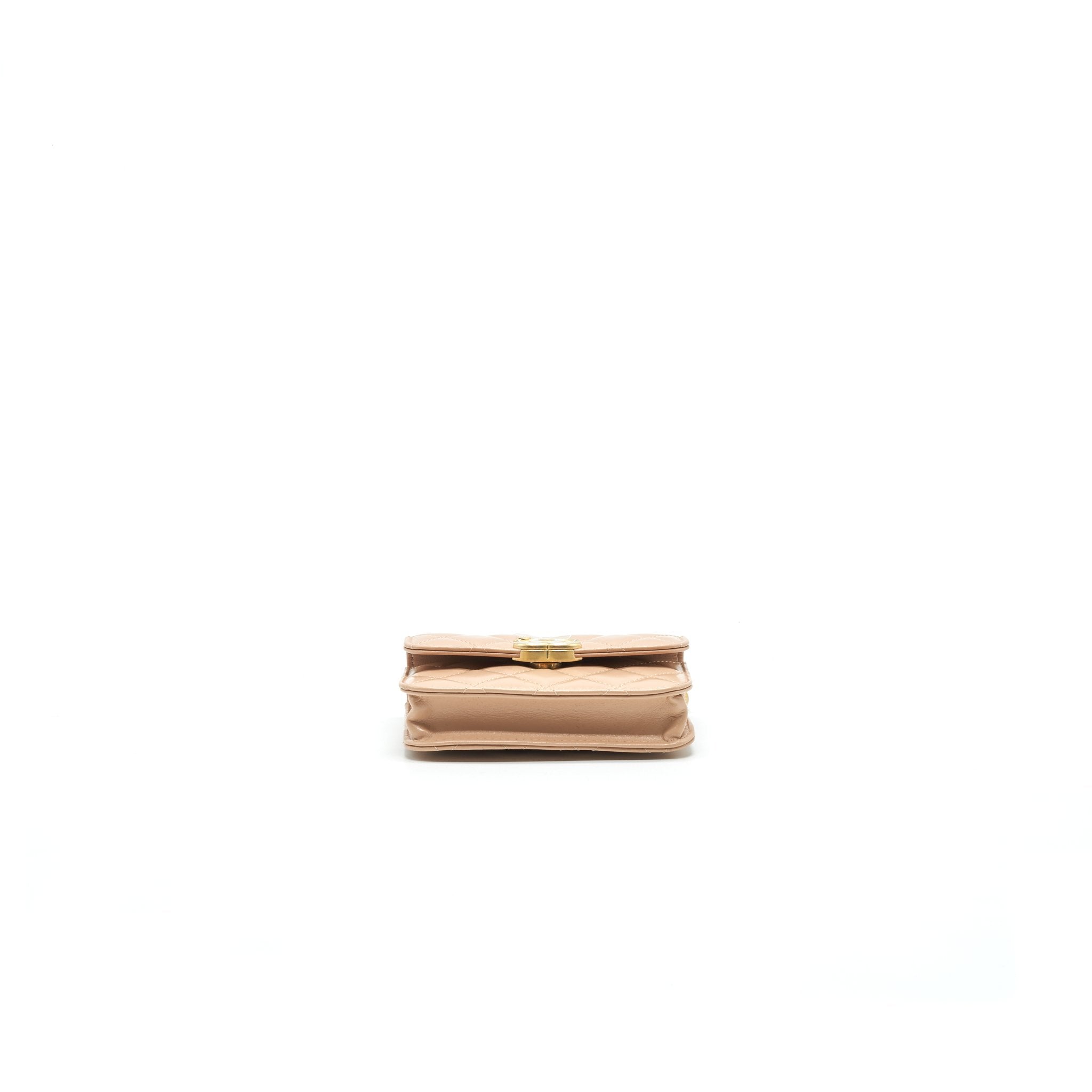 CHANEL 21A FLAP COIN PURSE WITH CHAIN BEIGE GHW CALFSKIN