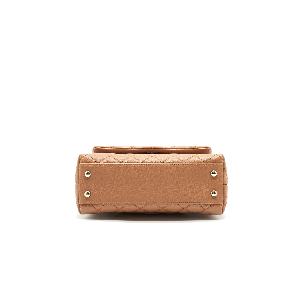 CHANEL MINI COCO HANDLE FLAP BAG 21P CARAMEL LGHW