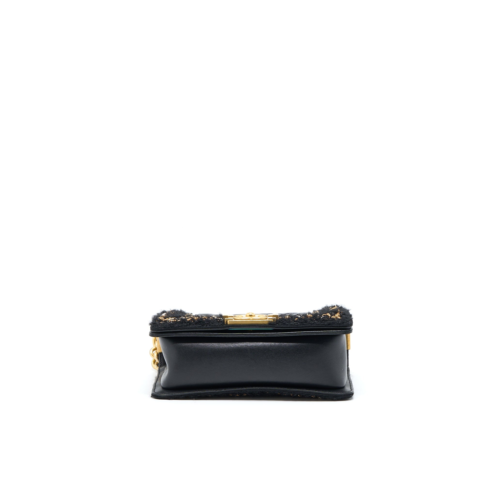 CHANEL SMALL JACKET BOY BAG LAMBSKIN/TWEED BLACK GHW