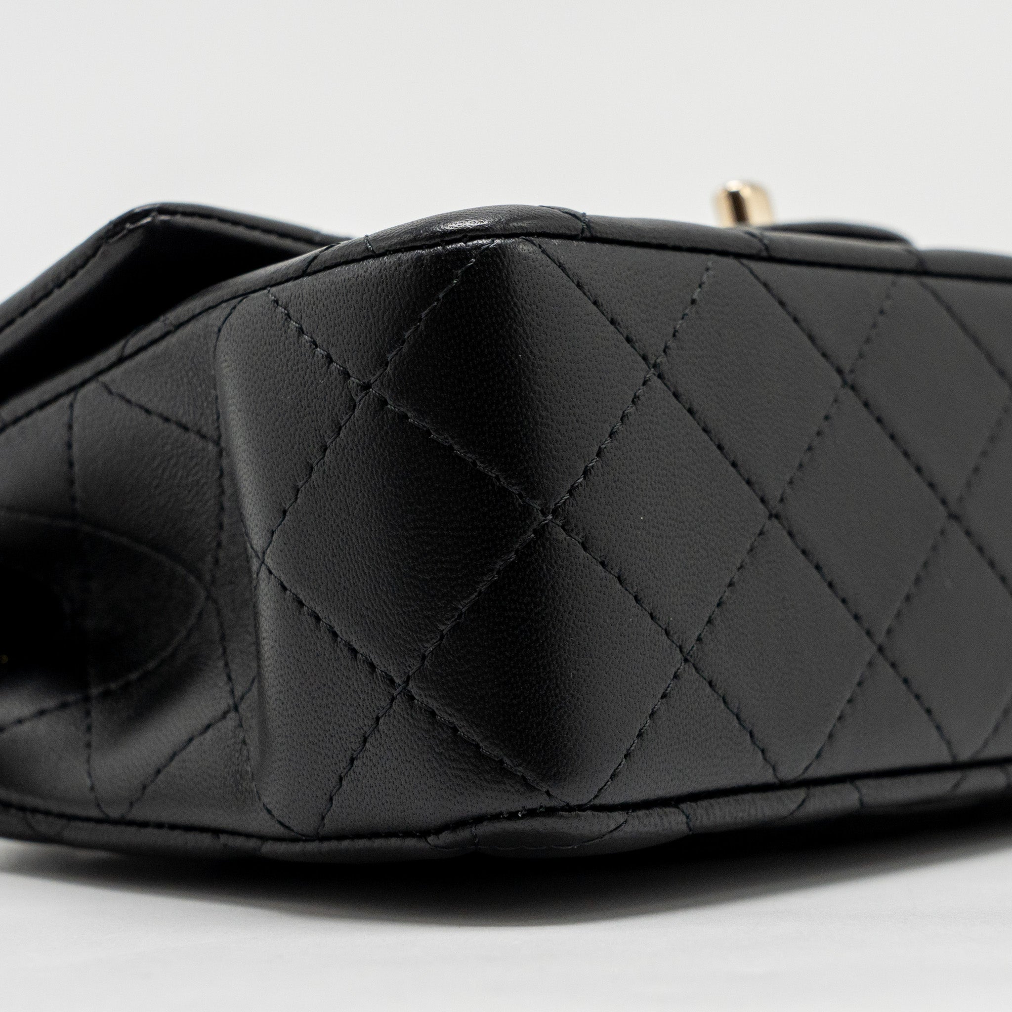 CHANEL TOP HANDLE MINI RECTANGULAR FLAP BAG WITH LION CHARM LAMBSKIN BLACK LGHW (MICROCHIP)