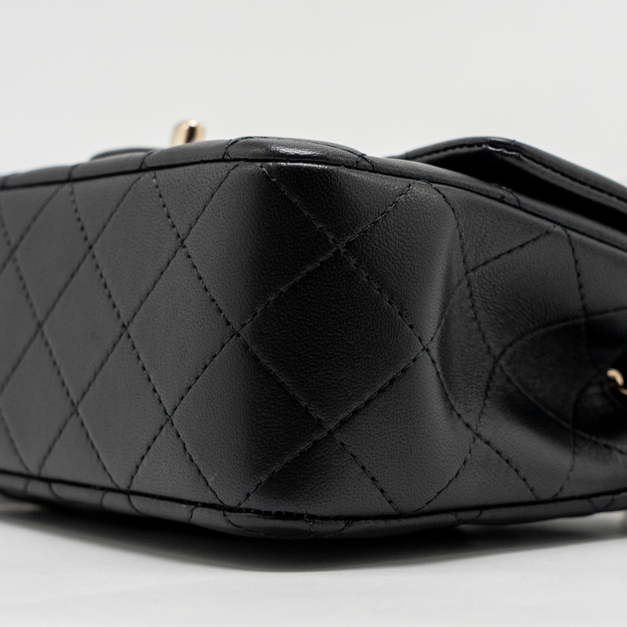 CHANEL TOP HANDLE MINI RECTANGULAR FLAP BAG WITH LION CHARM LAMBSKIN BLACK LGHW (MICROCHIP)
