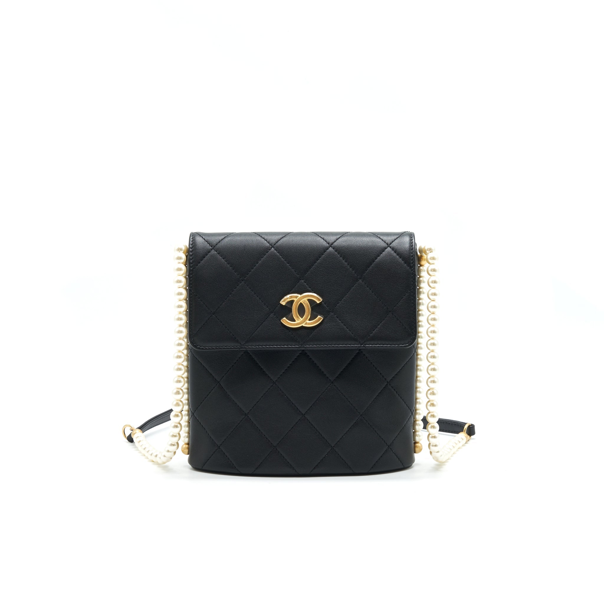 CHANEL SMALL HOBO BAG WITH PEARLS BLACK CALFSKIN GHW