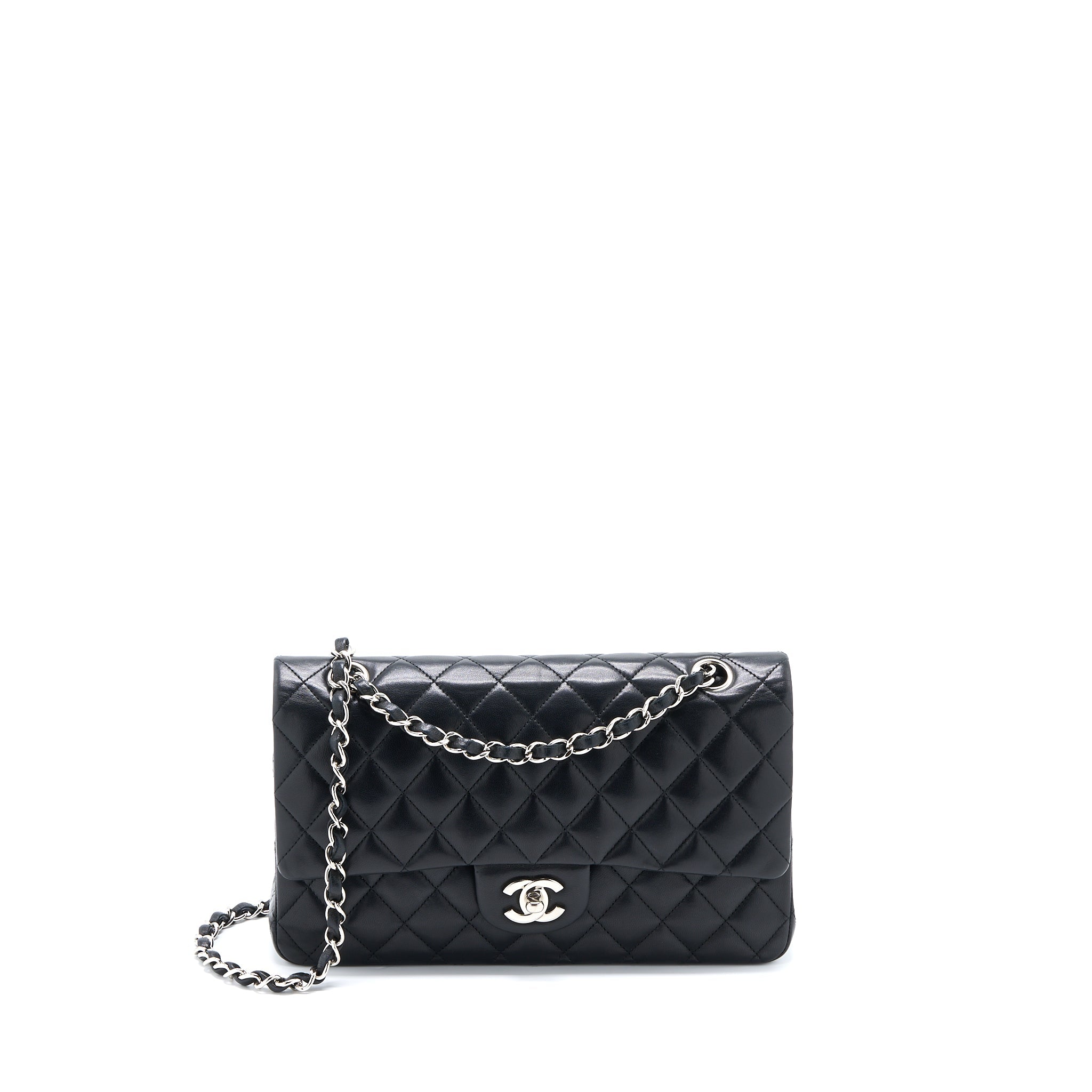 CHANEL MEDIUM CLASSIC DOUBLE FLAP BAG LAMBSKIN BLACK SHW