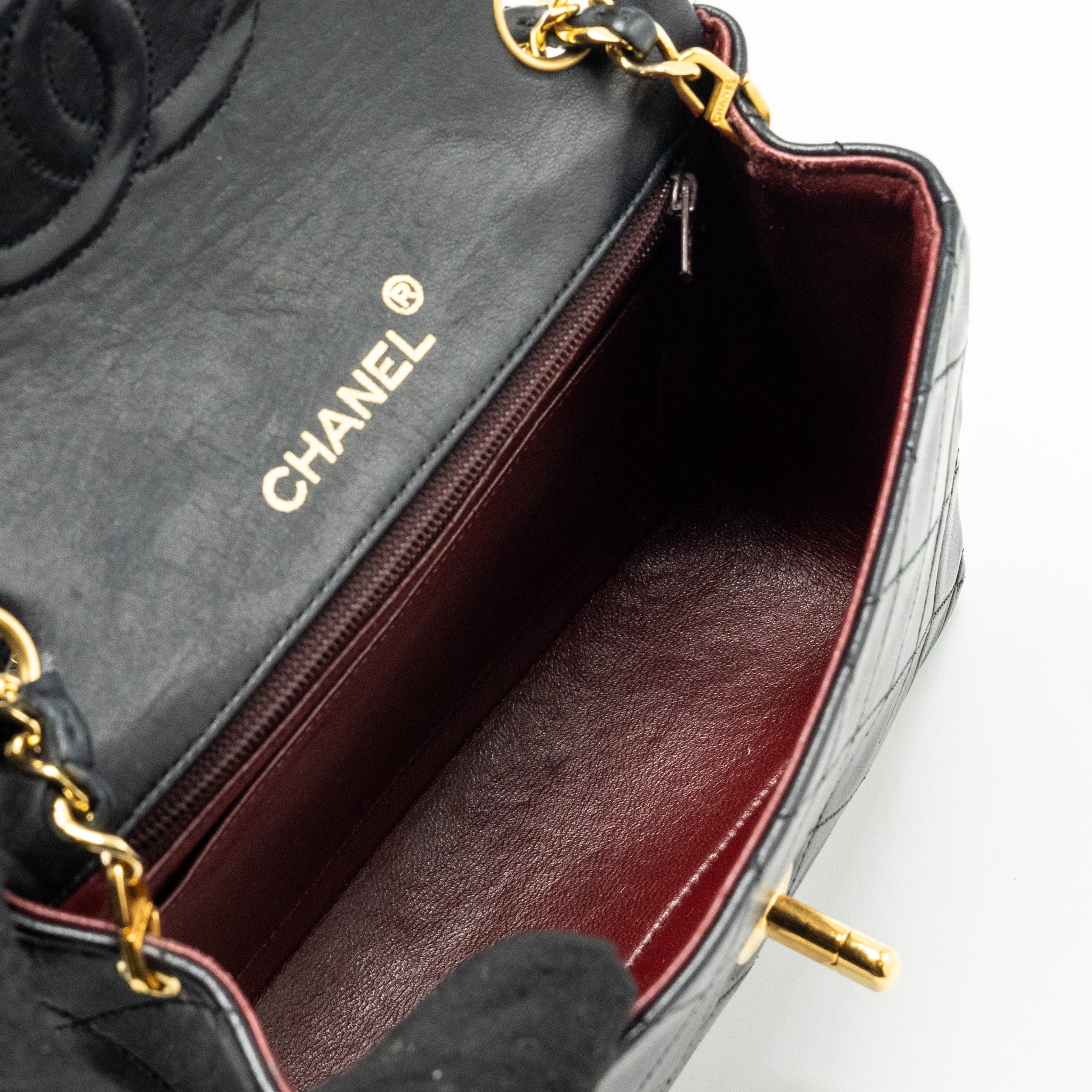 CHANEL VINTAGE MINI SQUARE FLAP BAG LAMBSKIN BLACK GHW