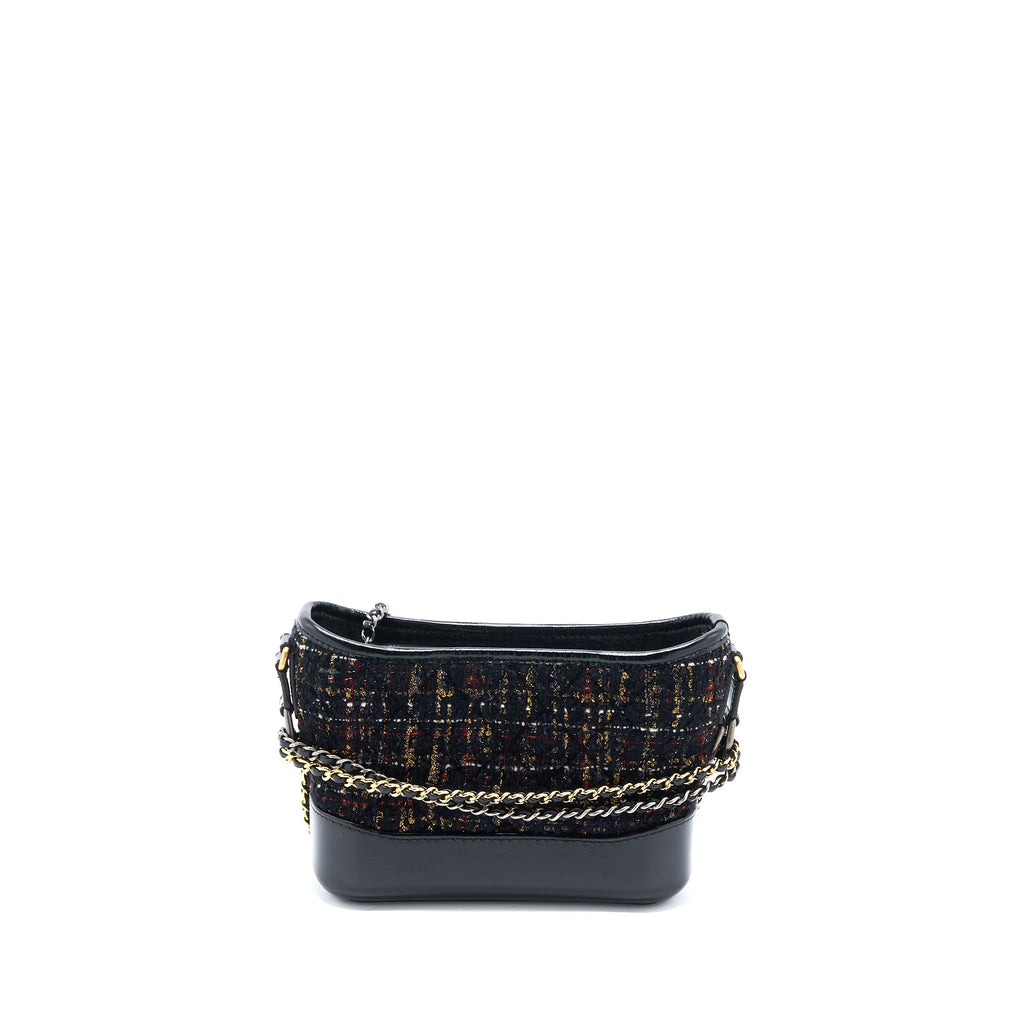 CHANEL SMALL GABRIELLE HOBO BAG TWEED/LEATHER BLACK MULTICOLOUR HARDWARE
