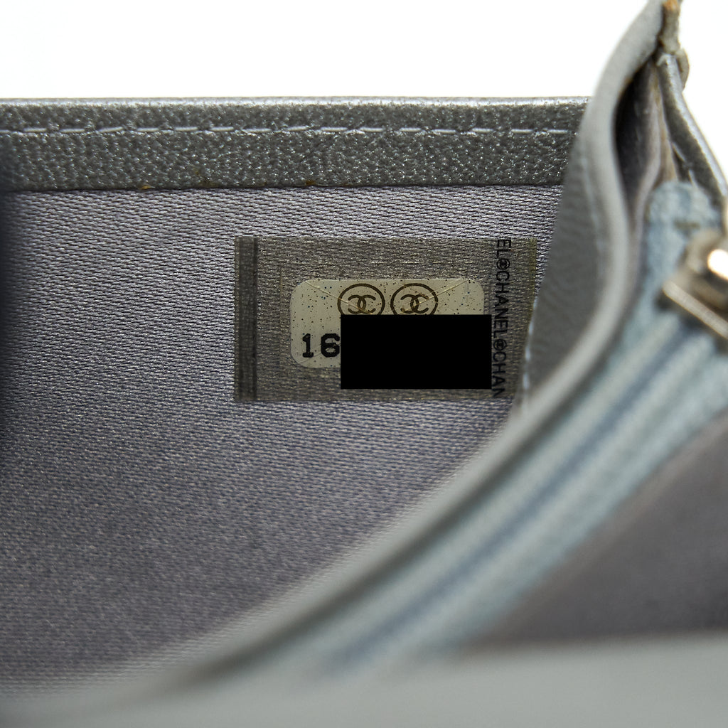 CHANEL CAMELLIA FOLD LONG WALLET LAMBSKIN BLACK / SILVER SHW