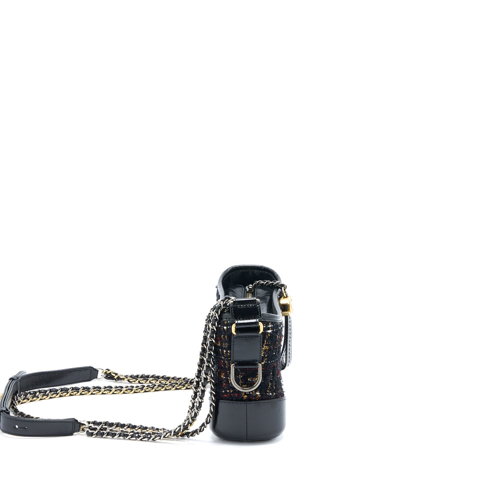 CHANEL SMALL GABRIELLE HOBO BAG TWEED/LEATHER BLACK MULTICOLOUR HARDWARE