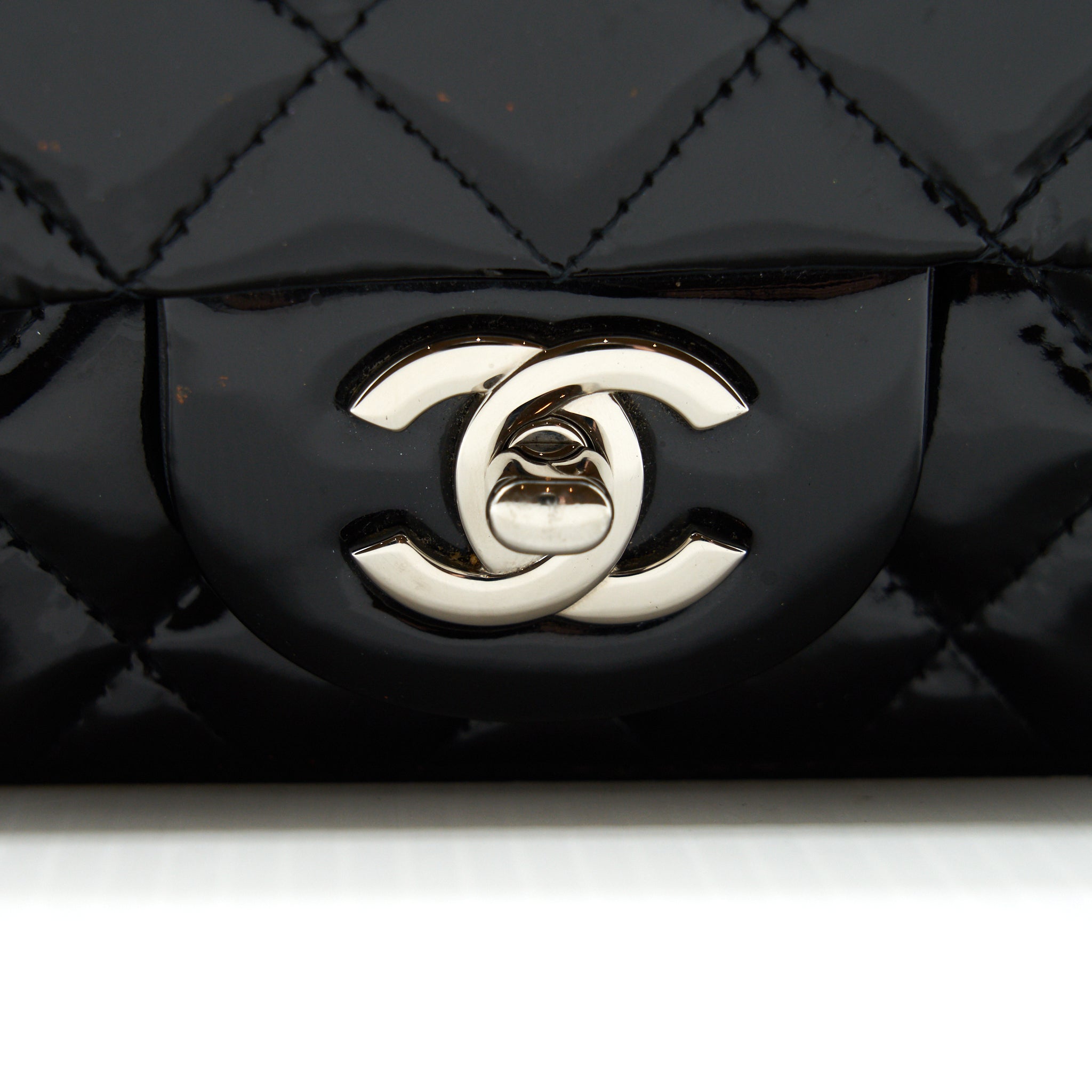 CHANEL SUPER MINI RECTANGULAR FLAP BAG PATENT BLACK SHW