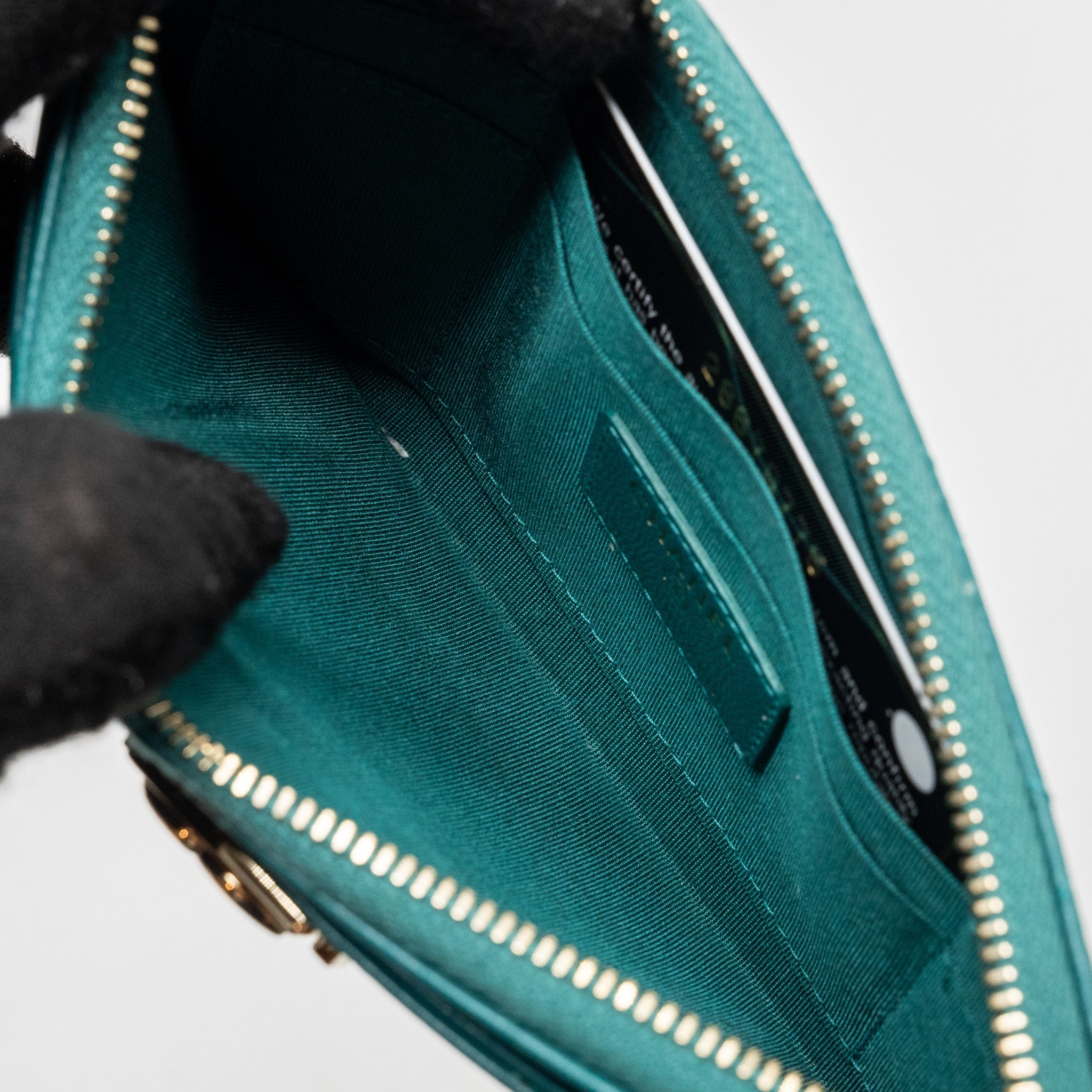 CHANEL BOY ZIP POUCH LAMBSKIN GREEN LGHW