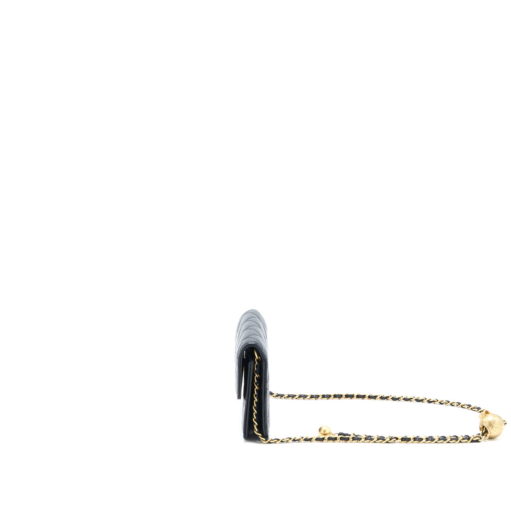 CHANEL PEARL CRUSH MINI FLAP BELT BAG LAMBSKIN BLACK BRUSHED GHW