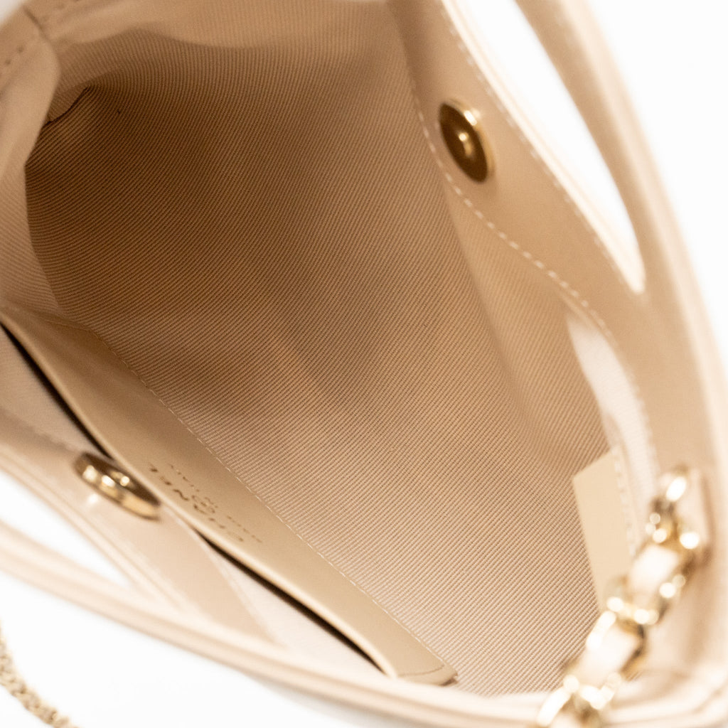 CHANEL MINI 31 CLUTCH WITH CHAIN SHINY LAMBSKIN LIGHT BEIGE LGHW ( MICROCHIP)