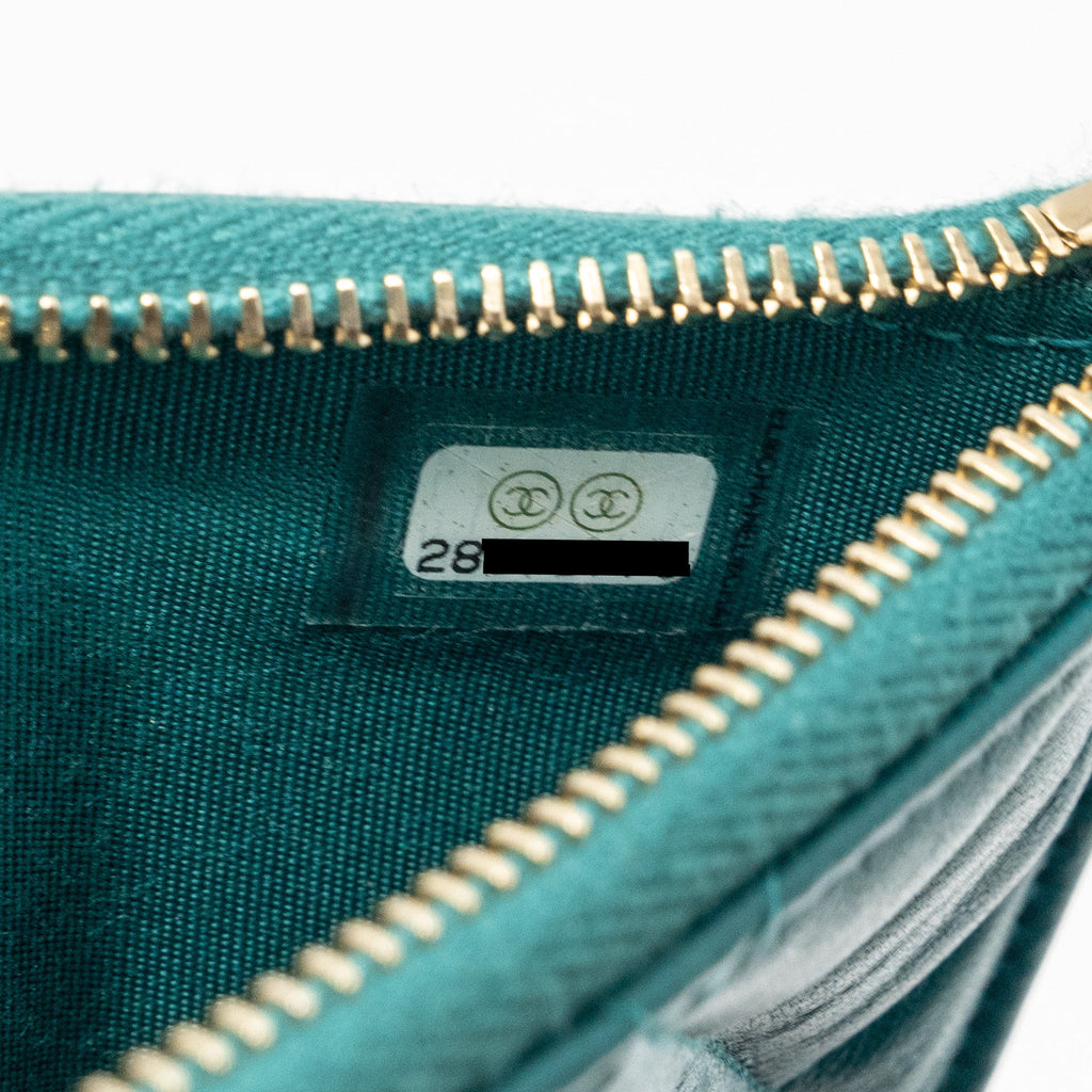 CHANEL BOY ZIP POUCH LAMBSKIN GREEN LGHW