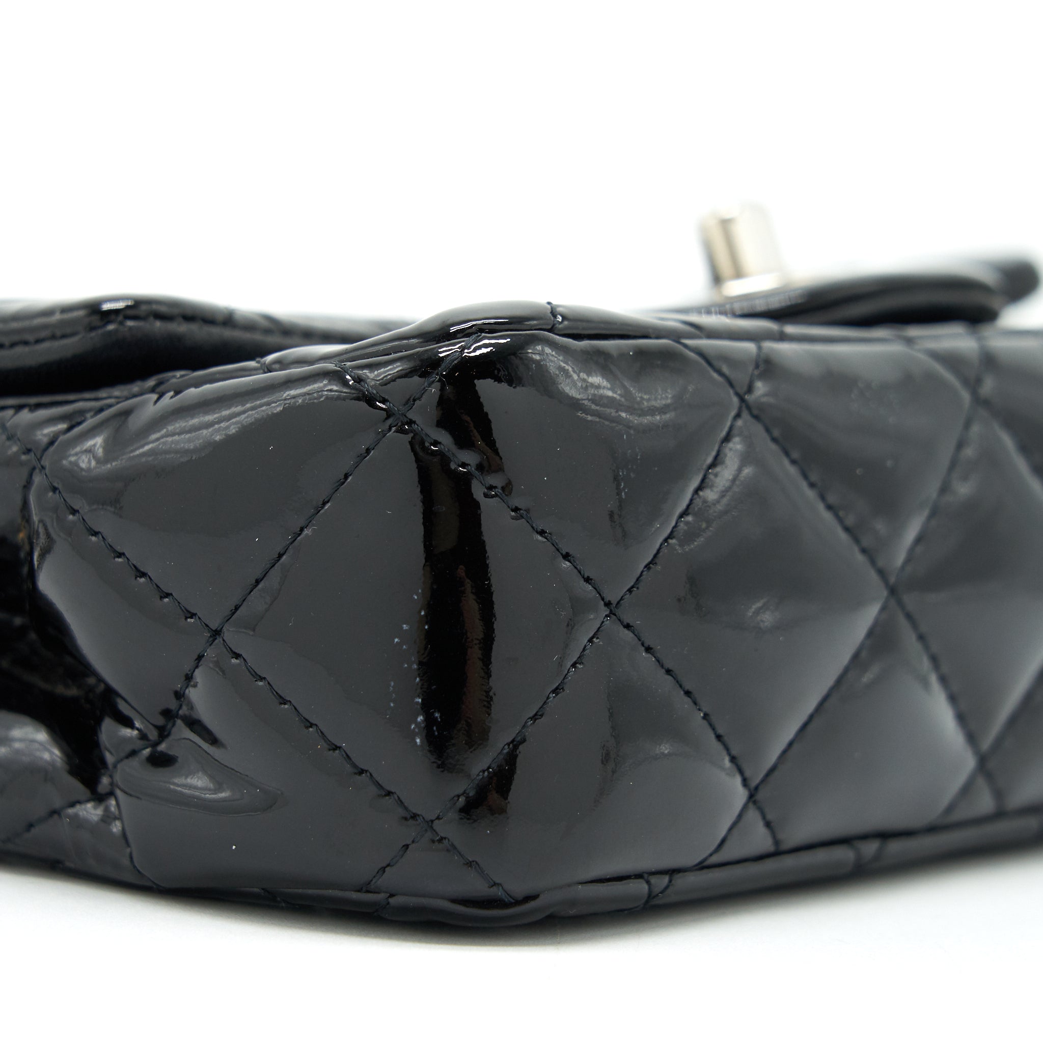 CHANEL SUPER MINI RECTANGULAR FLAP BAG PATENT BLACK SHW