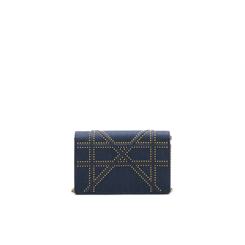 DIOR STUDDED DENIM DIORAMA WALLET ON CHAIN