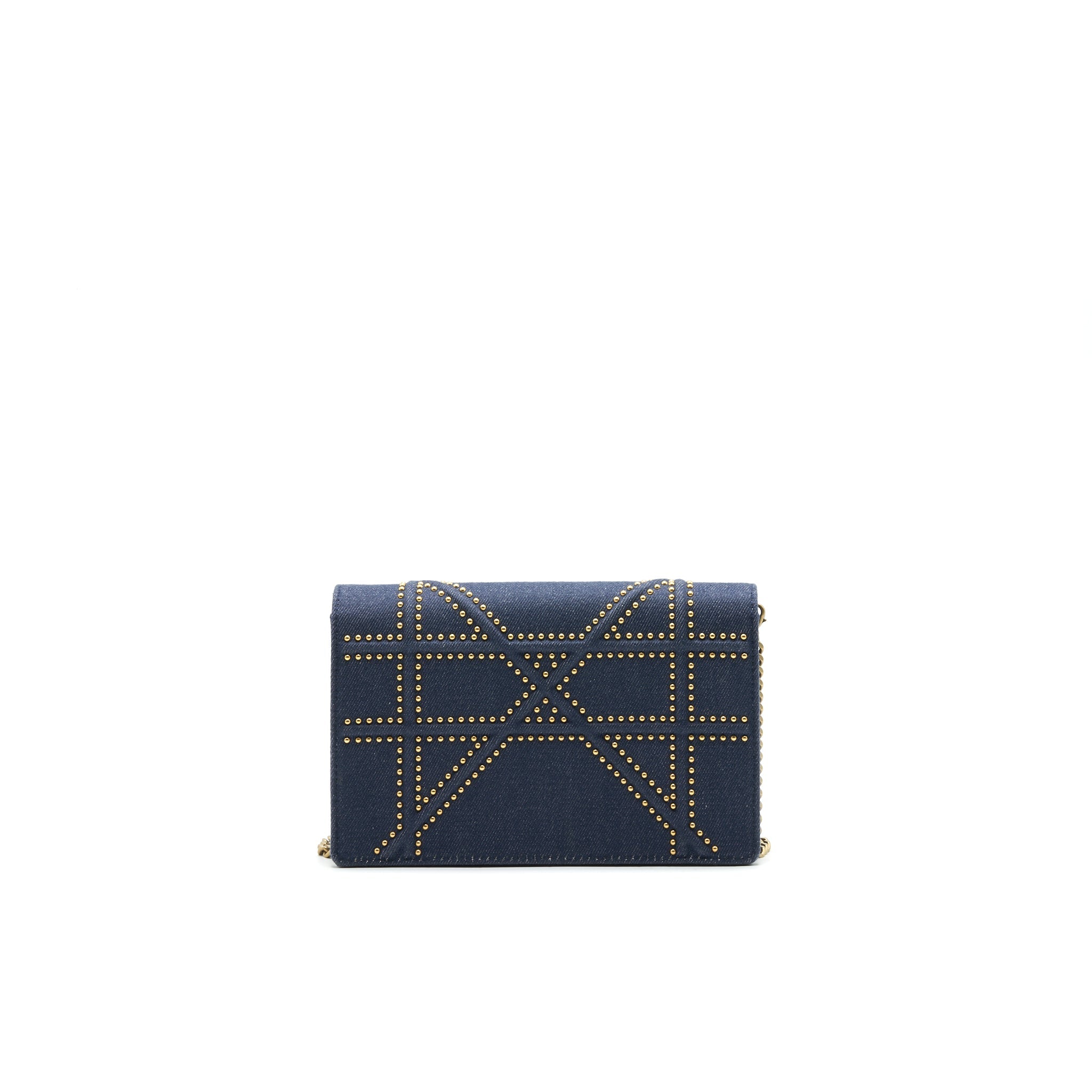 DIOR STUDDED DENIM DIORAMA WALLET ON CHAIN